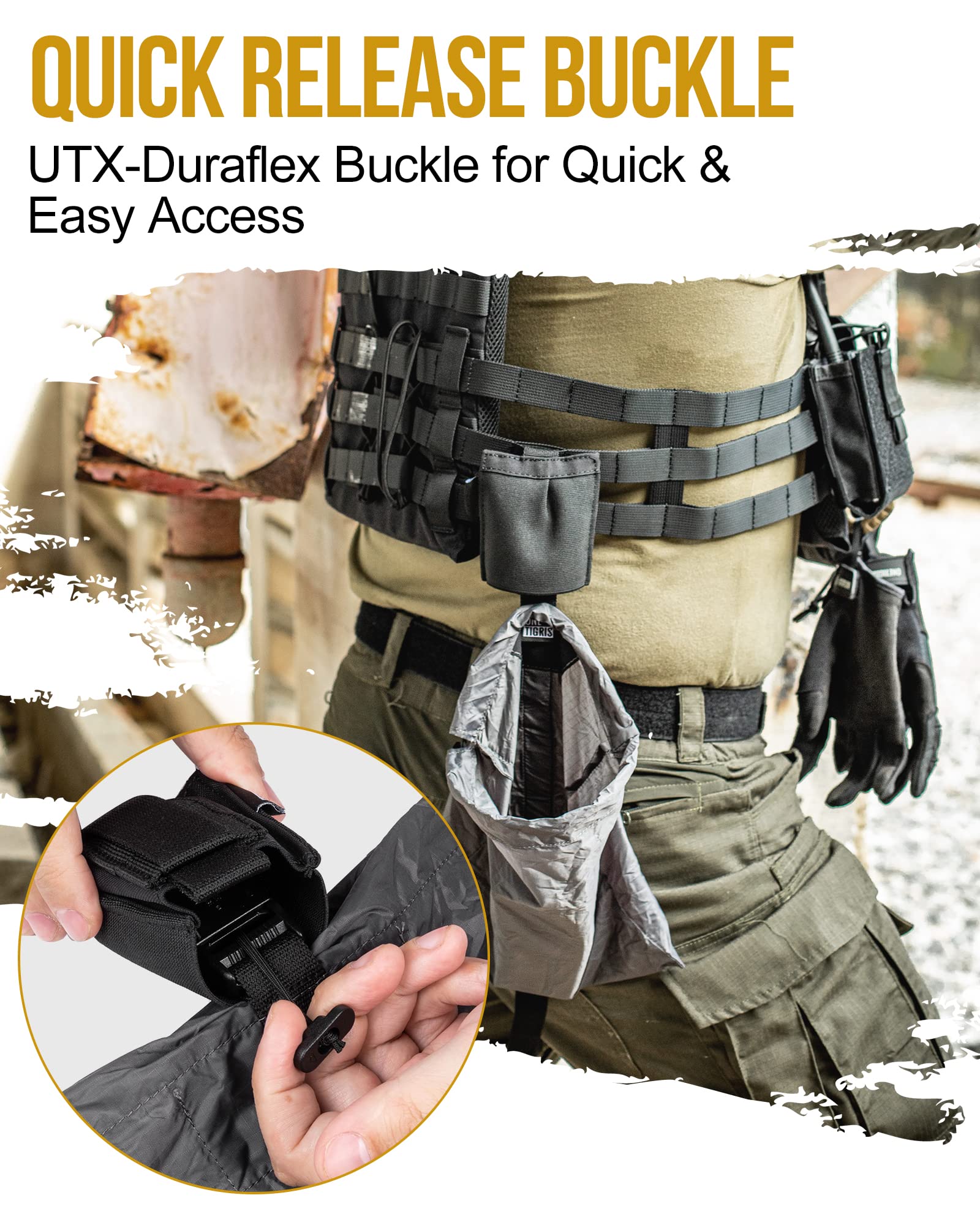 OneTigris Dump Pouch - Tactical Belt Mounted MOLLE Dump Pouch, Roll Up Foldable Magazine Mag Pouch, Quick-Release Utility Waist Bag, Balck