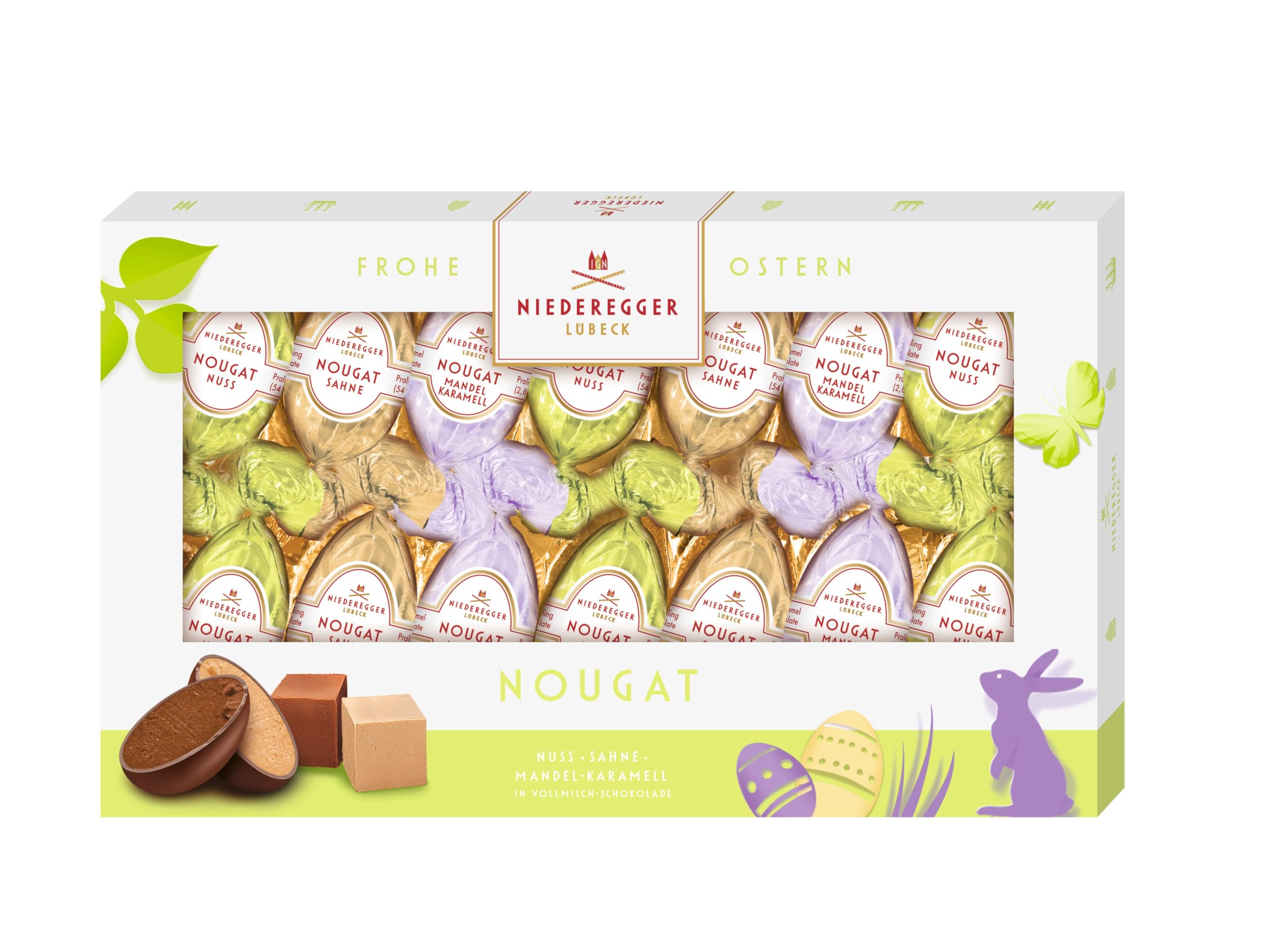 Niederegger | Nougat Eier | 1x 175g | Nougat Eier in den Sorten Nuss, Sahne & Mandel-Karamell | Umhüllt von Vollmilch-Schokolade | Ostereier | Ostergeschenk