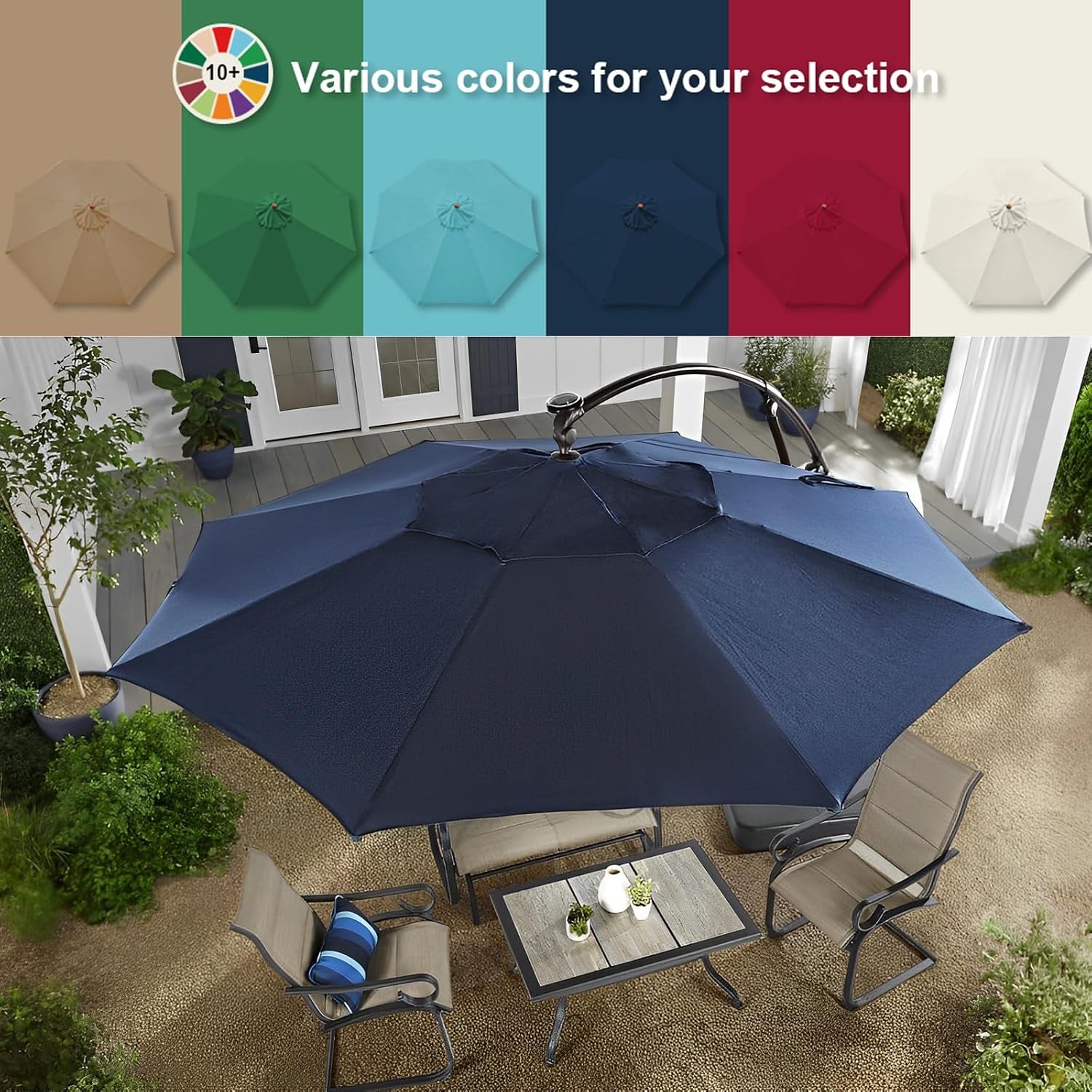 Patio Umbrella Replacement Canopy 10 Ft 6 Ribs/8 Ribs, Parasol Umbrella Canopy Replacement Top, Outdoor Umbrella Canopy Replacement Cover For Beach Pool Patio Garden(Color:Navy,Size:9.8FT 6-Ribs)