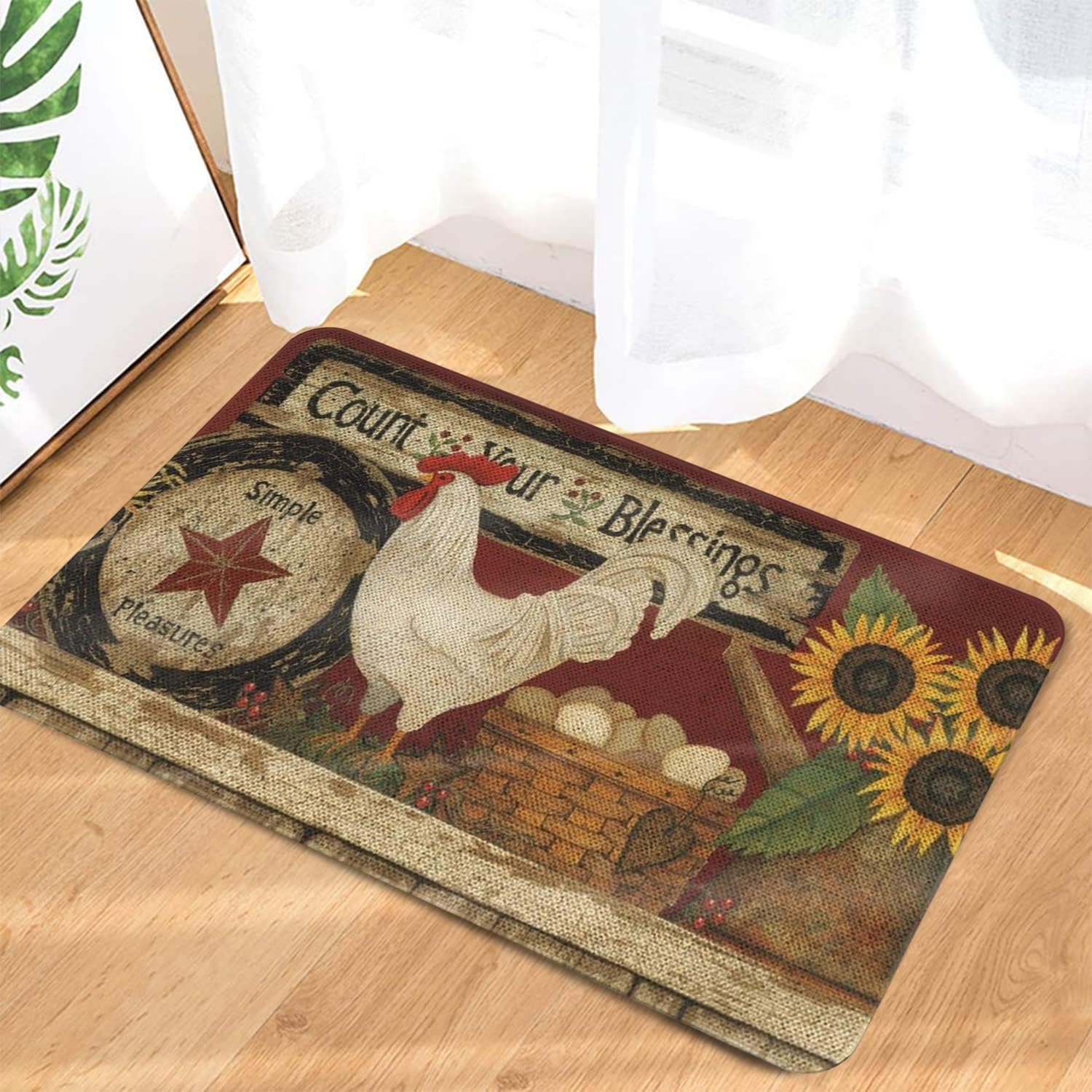 Roszwtit Farmhouse Kitchen Rugs and Mats, Farm Rooster Door Mat, Seasonal Washable Non-Slip Floor Mats for Home Kitchen Decor 30x17 Inch