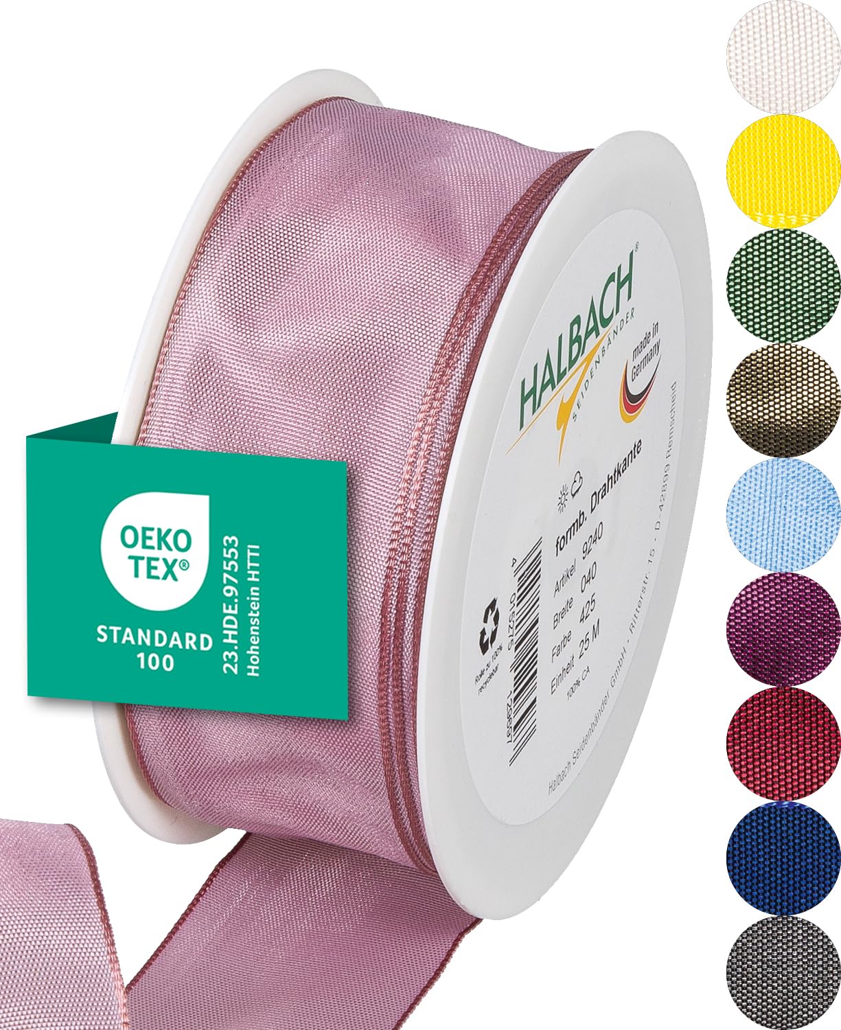 Halbach Seidenbänder Premium Geschenkband mit Drahtkante | Breite 40mm Länge 25m | Öko-Tex 100 zertifiziertes Schleifenband | Taftband Made in Germany, Farbe: dunkelpink
