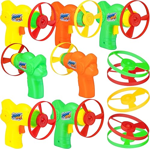 Miniatura 8 de Srenta Paquete de 12 juguetes voladores Disparadores de discos para niños, juguete interactivo para atrapar gatos, juguete giratorio de platillo