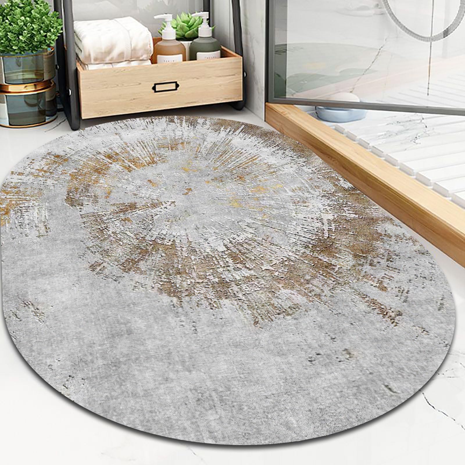 Tapis ovale moderne antidérapant et doux pour chambre à coucher
