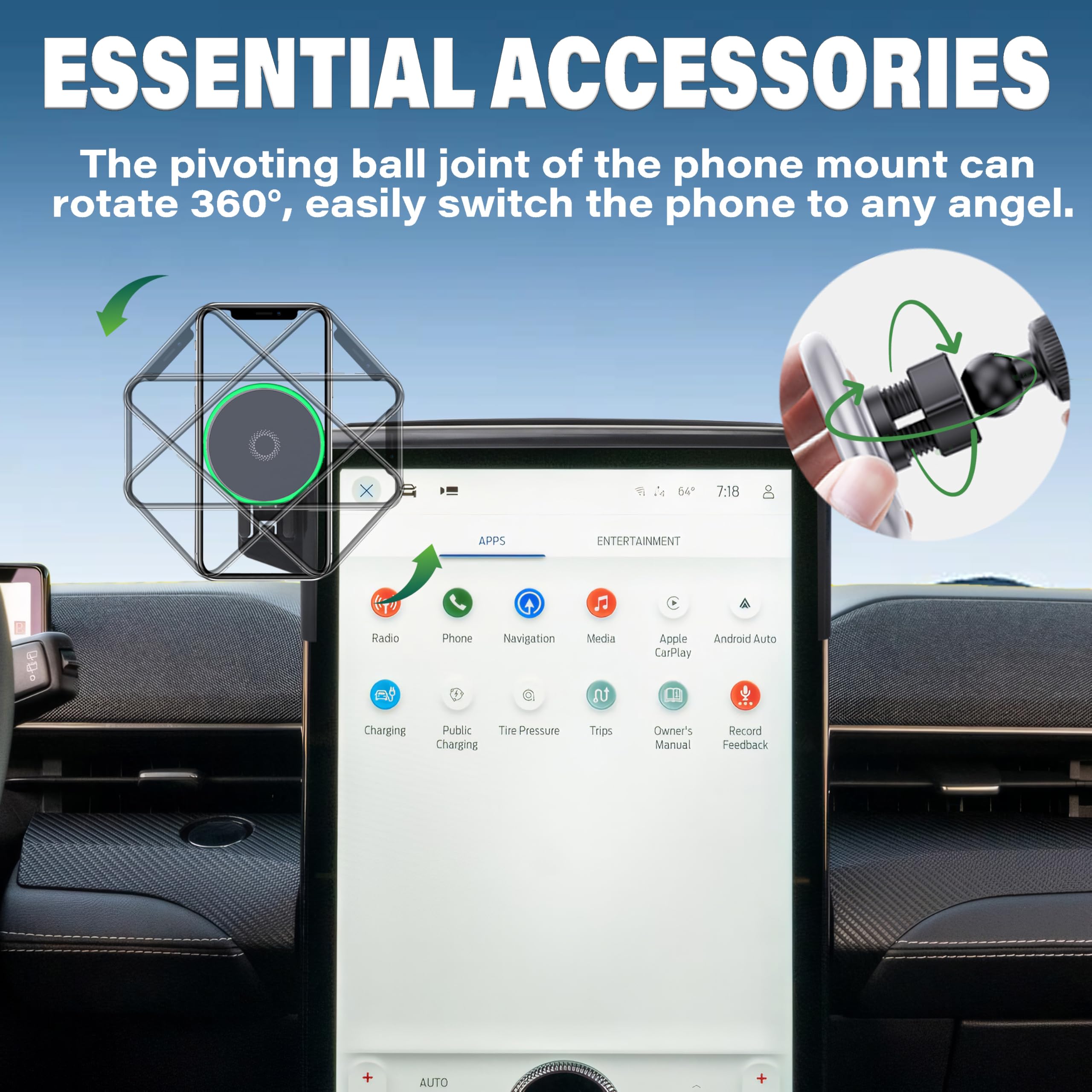 Bezprzewodowa ładowarka samochodowa uchwyt na telefon do Ford Mustang Mach-E 2021-2025, akcesoria do ekranu 15,5 cala, uchwyt na telefon komórkowy obracany o 360° z Magsafe