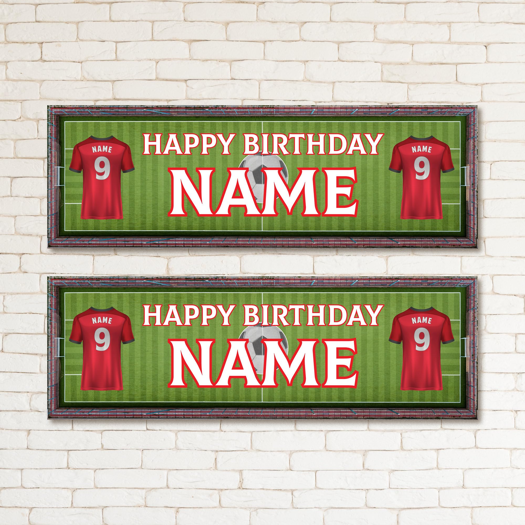 Set of two Personalised Football Birthday Banner Kid And Adult Birthday Football Red And White Decor Soccer Fan Party Supplies Wall Decor