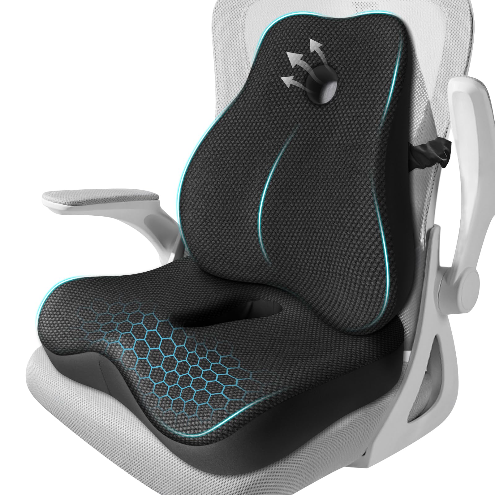 Photo 1 of Seat Cushion,Lumbar Support Pillow for Office Chair,Memory Foam Coccyx Seat Cushion,Ergonomic Mesh Back Support Pillow,Office Desk Chair Cushion for Sciatica,Back&Tailbone Pain Relief,Black