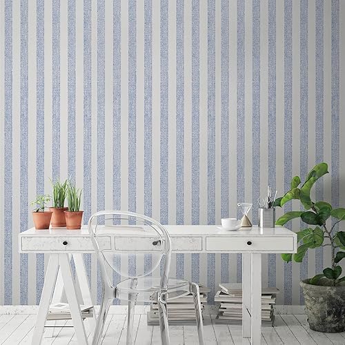 Miniatura 2 de Papel tapiz autoadhesivo a rayas azul marino, lavable, papel de contacto autoadhesivo para dormitorio, envoltura de vinilo retro bohemio, decoración