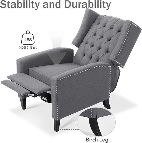 Miniatura 20 de Sillas reclinables para adultos, sofá reclinable ajustable con respaldo de ala con reposapiés extendido, sillas reclinables modernas de tela, sillas