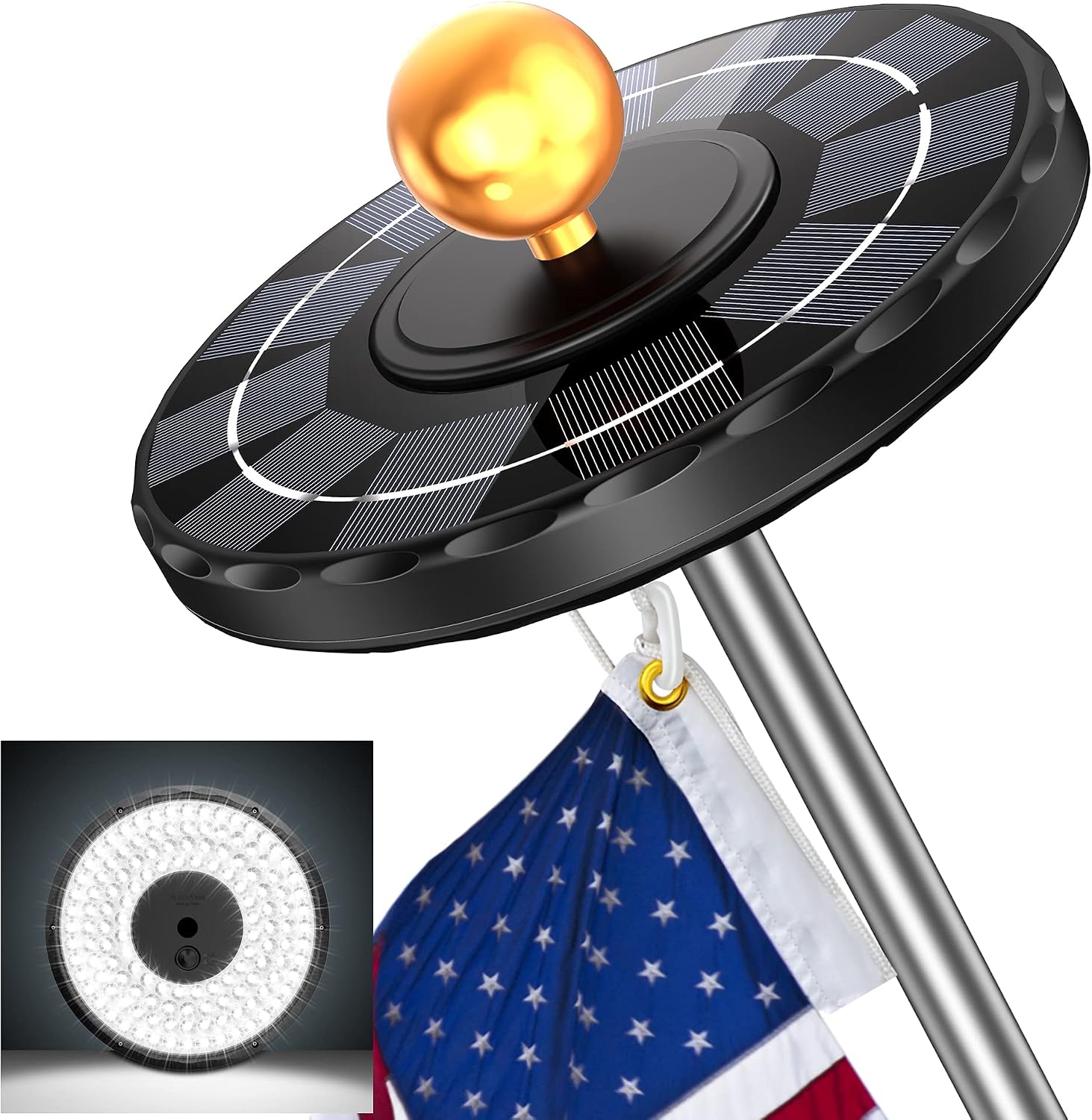 Solar Flagpole Light, Newest 132 LED 3X Brighter Outdoor Flagpole Light, Flag Cover Waterproof Solar Flag Night Light for Ground Pole 15-25ft, 10-12 Hour Dusk to Dawn Auto On/Off, 3 Lighting Modes