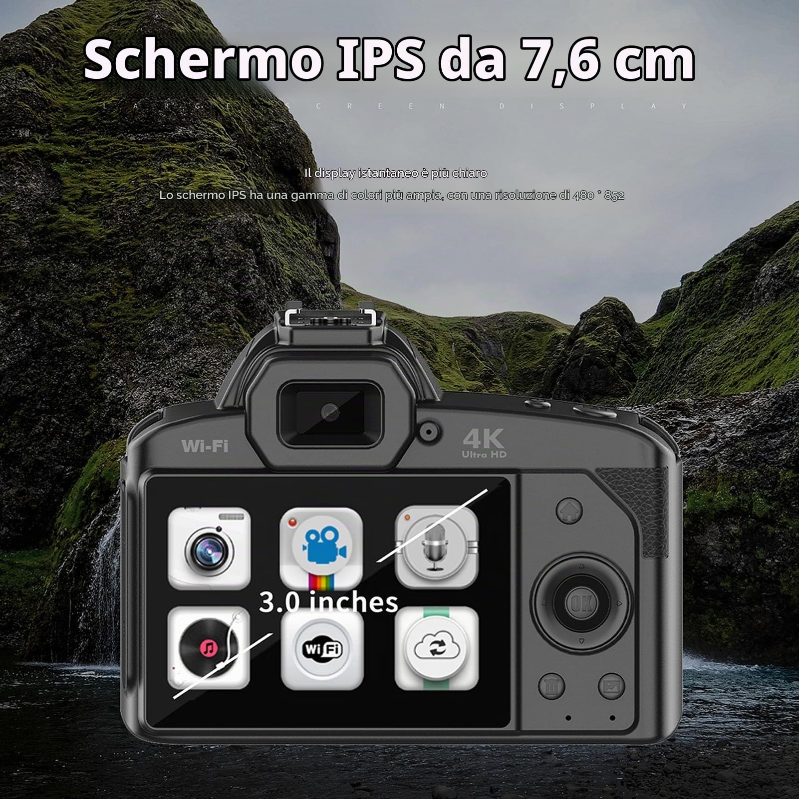 Fotocamera Digitale, 4K 64Mp 16X Zoom Hd Camera, Macchina Fotografica Portatile con Visione Notturna per Adolescenti, Studenti, Bambini, Ragazze, 3,0 Pollici Schermo Ips