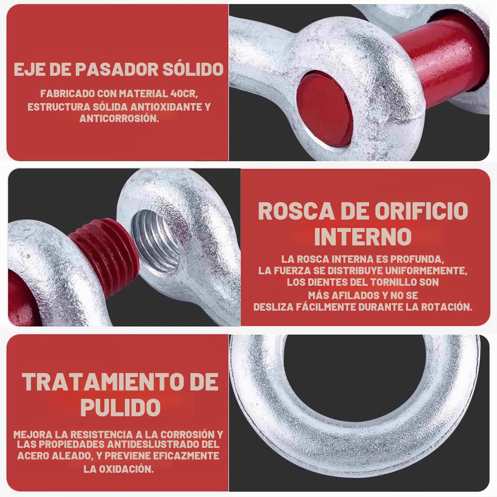 4 Piezas Grilletes 1/2, 2,0t Acero Cargas Pesadas Grillete Curvo en U con Pernos de Ojo - | Acero Galvanizado en Caliente | - para Remolcar, Arrastrar y Recuperar Vehículo (16mm, WLL: 2,0 t)