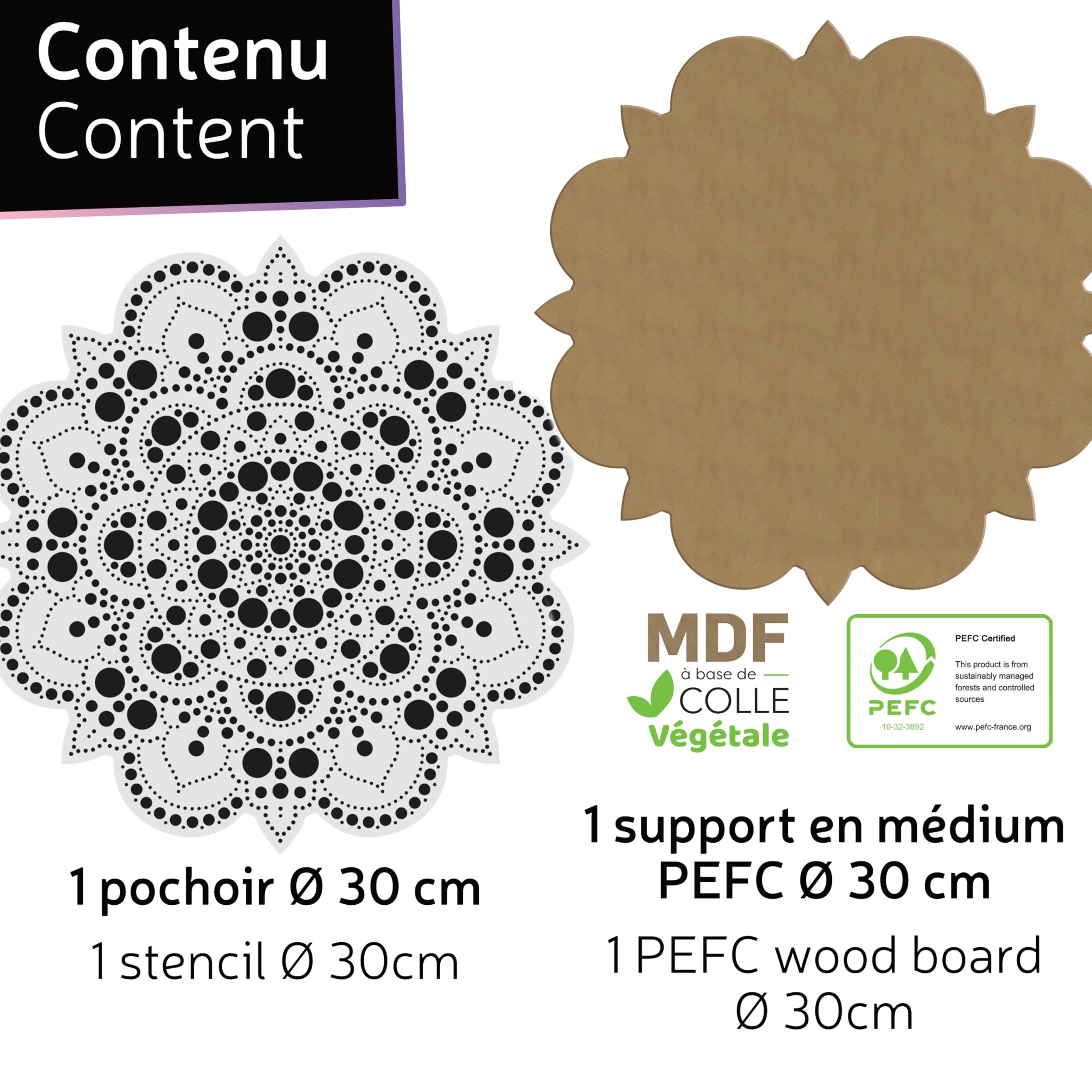 Aladine 85505 - Kit de plantilla y soporte Mandala de 30 cm para crear Mandalas de punto Painting – Pintura sobre guijarro, madera, tejidos, lienzos – Dotting Paint Points – Ocio creativo