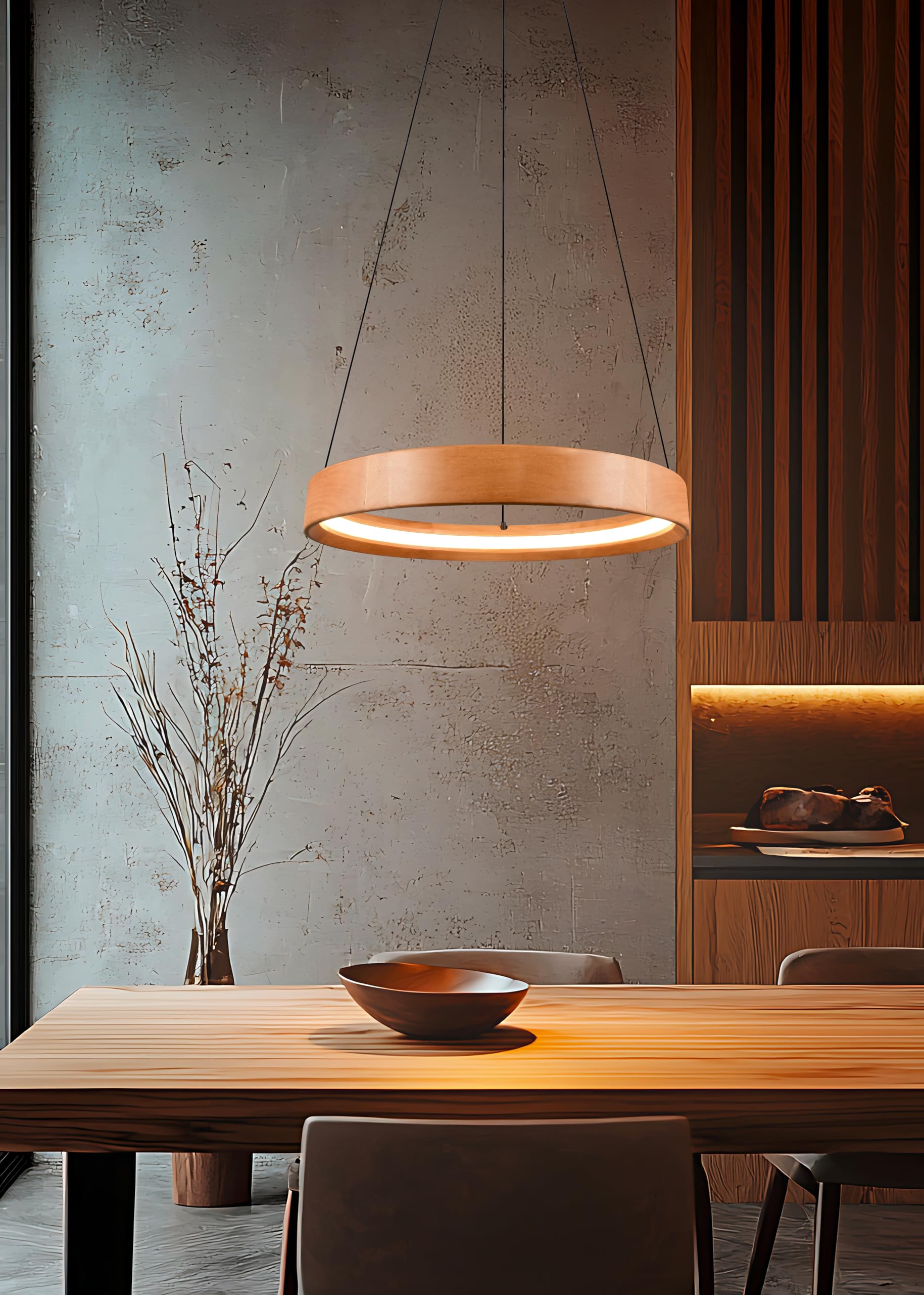 Trio Leuchten LED Pendelleuchte Lynwood 355030130, Metall Schwarz matt, Holz Gummibaum, 28 Watt LED, Switch Dimmer, Holzfarbig