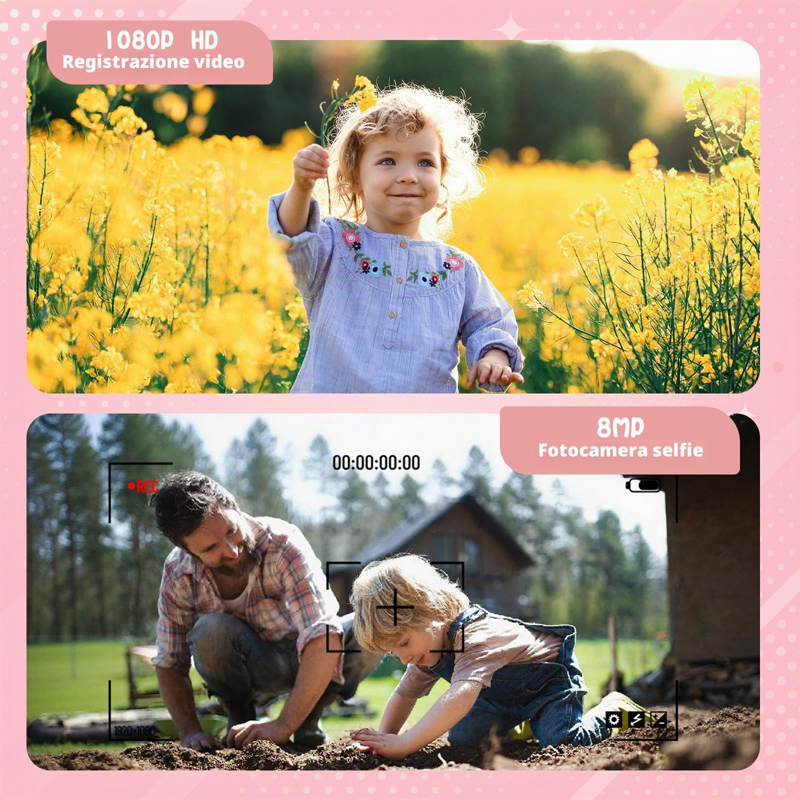 Macchina Fotografica Bambini 1080P 30MP, Fotocamera Digitale con Schermo Ribaltabile 180° per Selfie, Scheda SD 32GB e Zoom 5X, Compatta Vlogging Fotocamera Regalo Bambina Bambino Adolescente