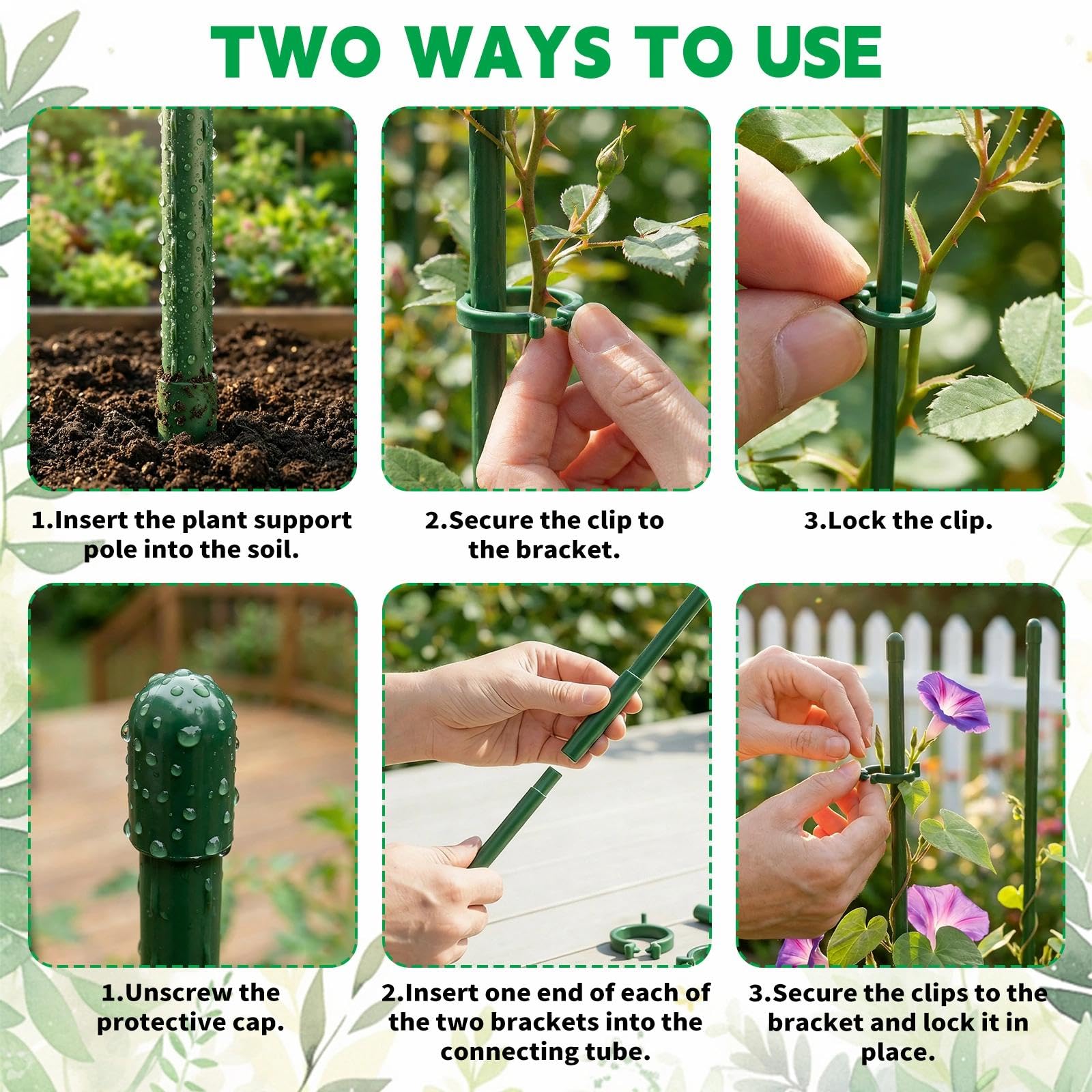 20 Piezas Tutores para Plantas, Palos para Sujetar Plantas con 20 Clips Plantas 10 Tubos de Extensión, para Plantas para Orquídeas, Tomates, Peonías, Enredaderas (90 PCS)