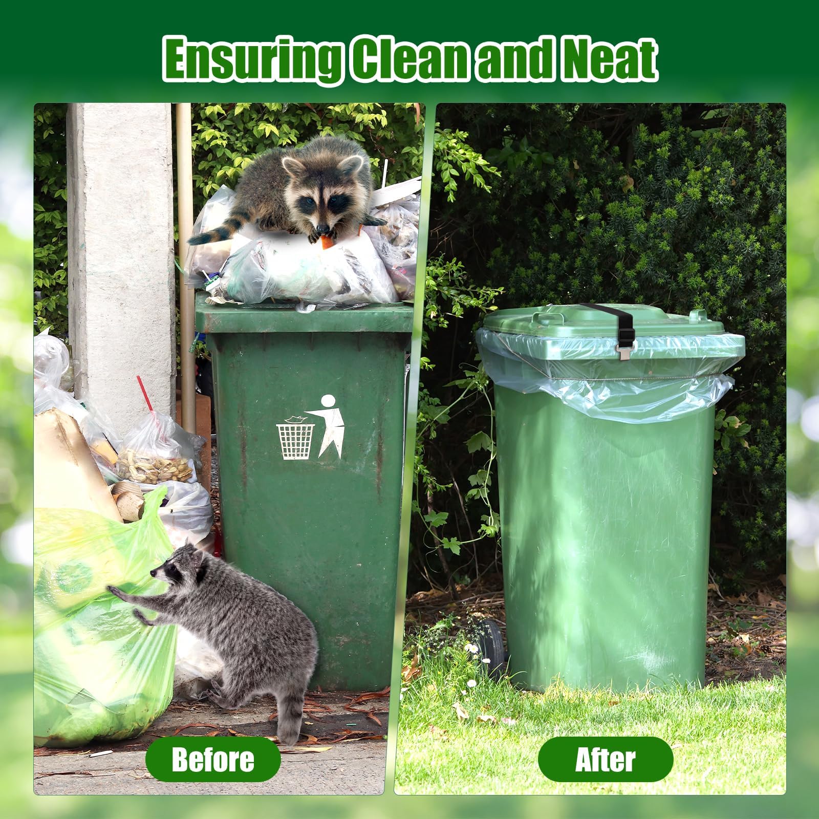 2 Cinghie Elastiche Per Bidone Della Spazzatura | 70cm, Per Evitare Che Animali O Vento Ribaltino I Cestini - Foto 10