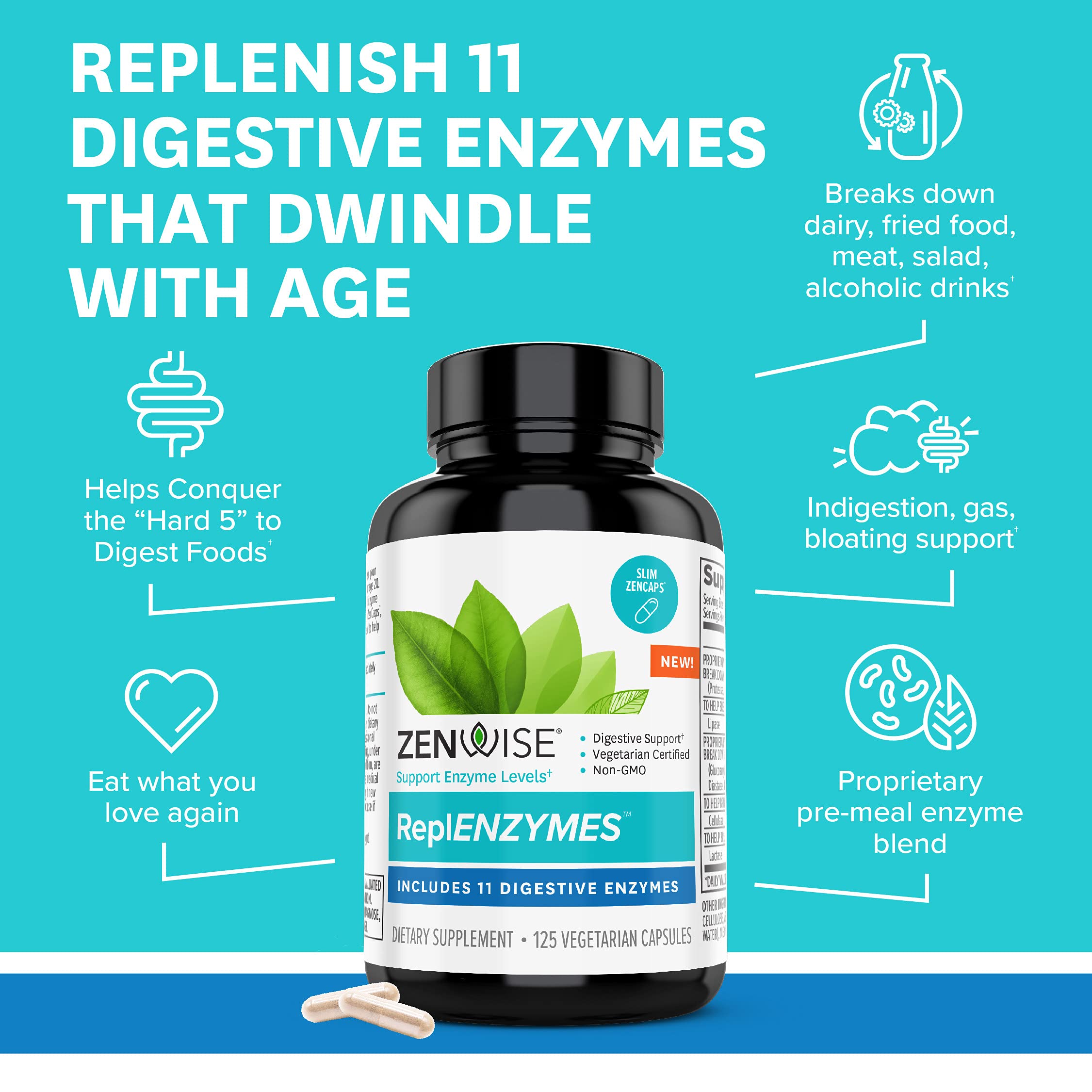 Zenwise Daily Digestive Enzymes EasySwallow Slimcaps Enzyme Support