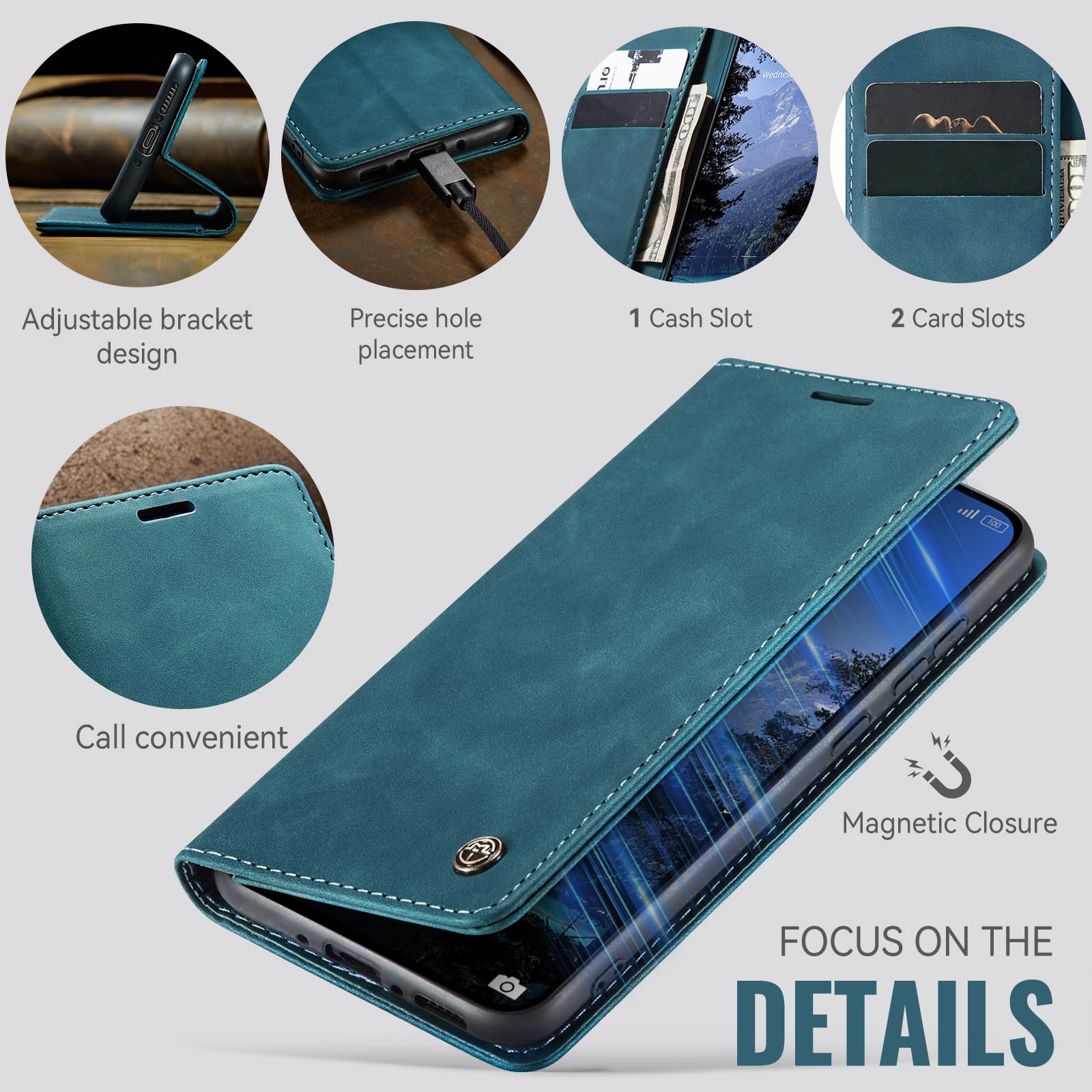 Samokor Cover per Xiaomi Poco X7 Pro 5G Pelle Flip Custodia Cavalletto Portafoglio Magnetica Carta Fessura Antiurto per Xiaomi Poco X7 Pro,Blu verde