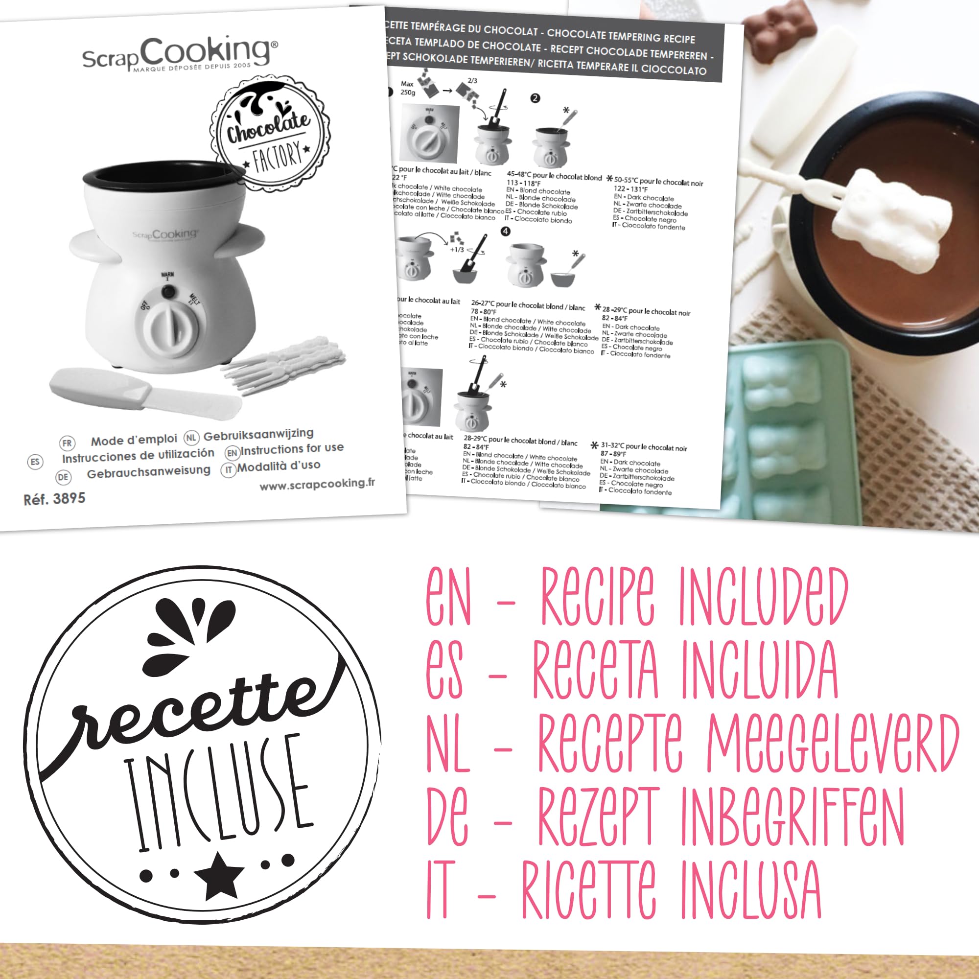 ScrapCooking - Máquina Fondue de Chocolate - Chocolate Factory - Para 2 a 4 Personas - Fuente de Chocolate Eléctrica - Idea de Regalo para Repostería y Cocina - 3895