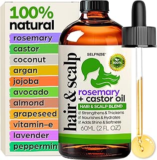 Organic Rosemary Oil For Hair Growth with Castor, Argan, Coconut, Almond, Jojoba, Avocado, Grapeseed, Vitamin E, Lavender...