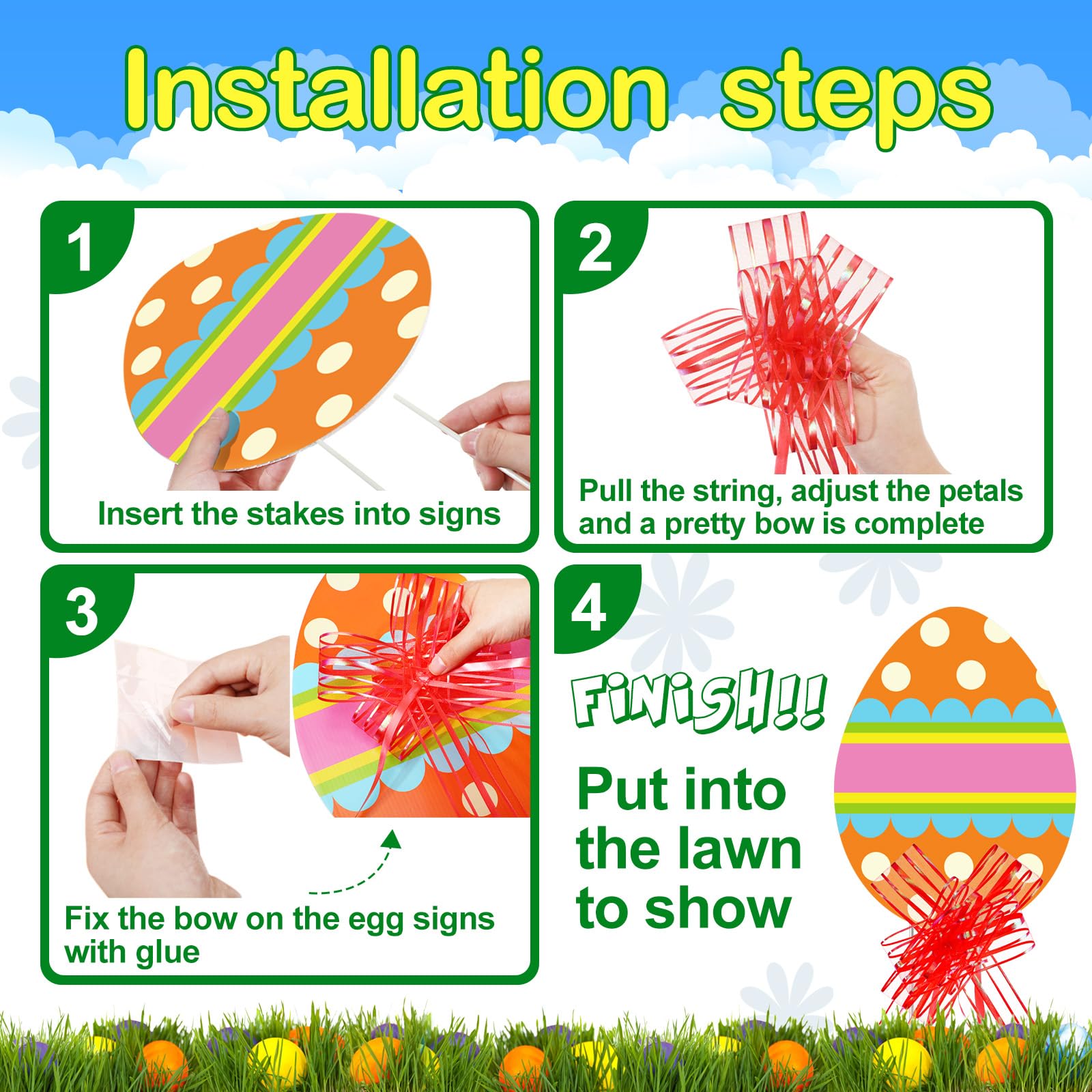 Easter Lawn Decoration Easter Egg Solar Lights Outdoor 12 Pieces Easter  Eggs Outdoor Yard Signs Corrugated Yard Decorations With Stakes And Bow  Easter Yard Decorations Eggs Garden Sign Waterproof Lawn Signs For, image size:1600x1600
