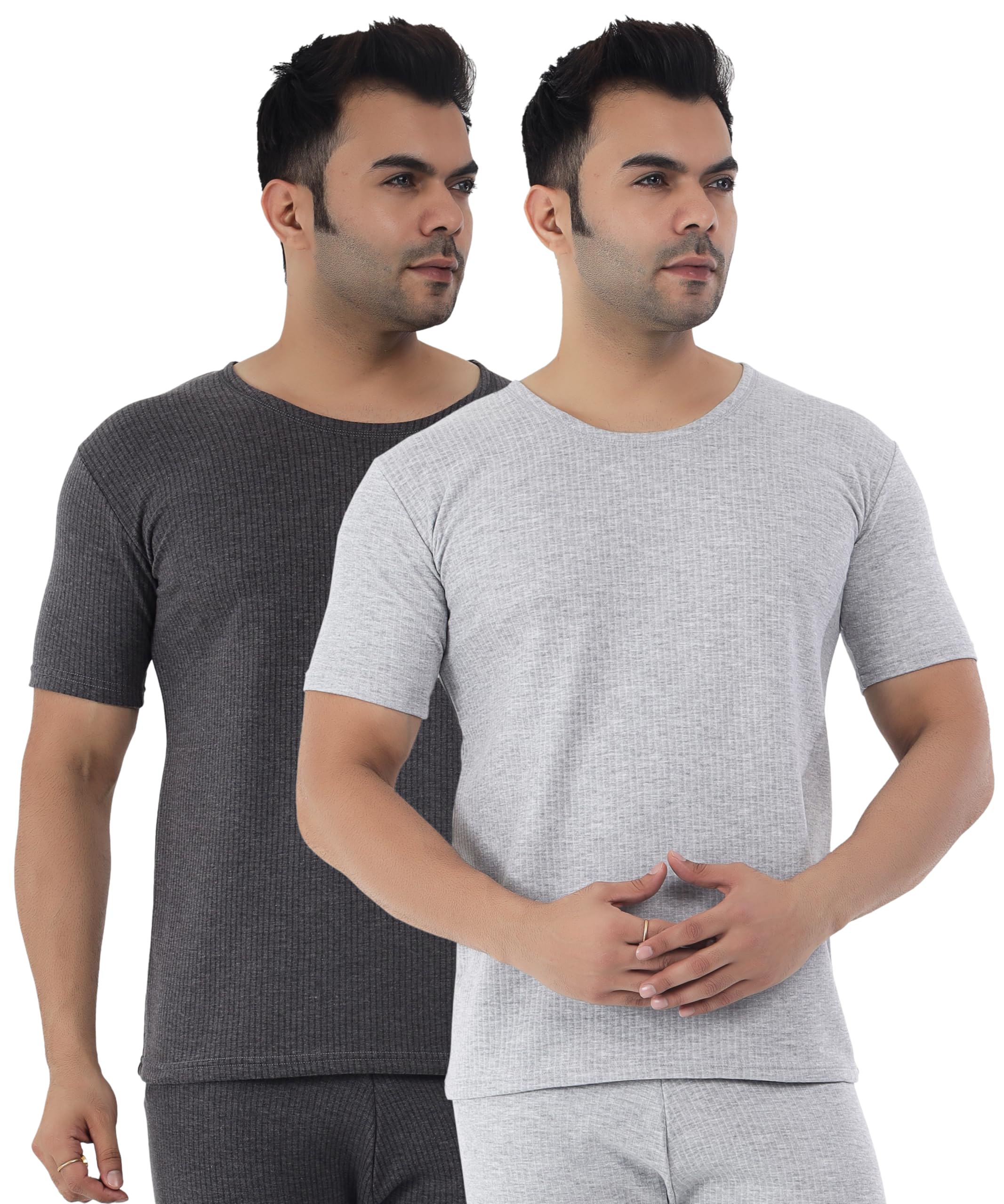 selfcare Men Polycotton Striped Thermal Half Sleeve Round Neck Top| (Pack of 2)-picture-25