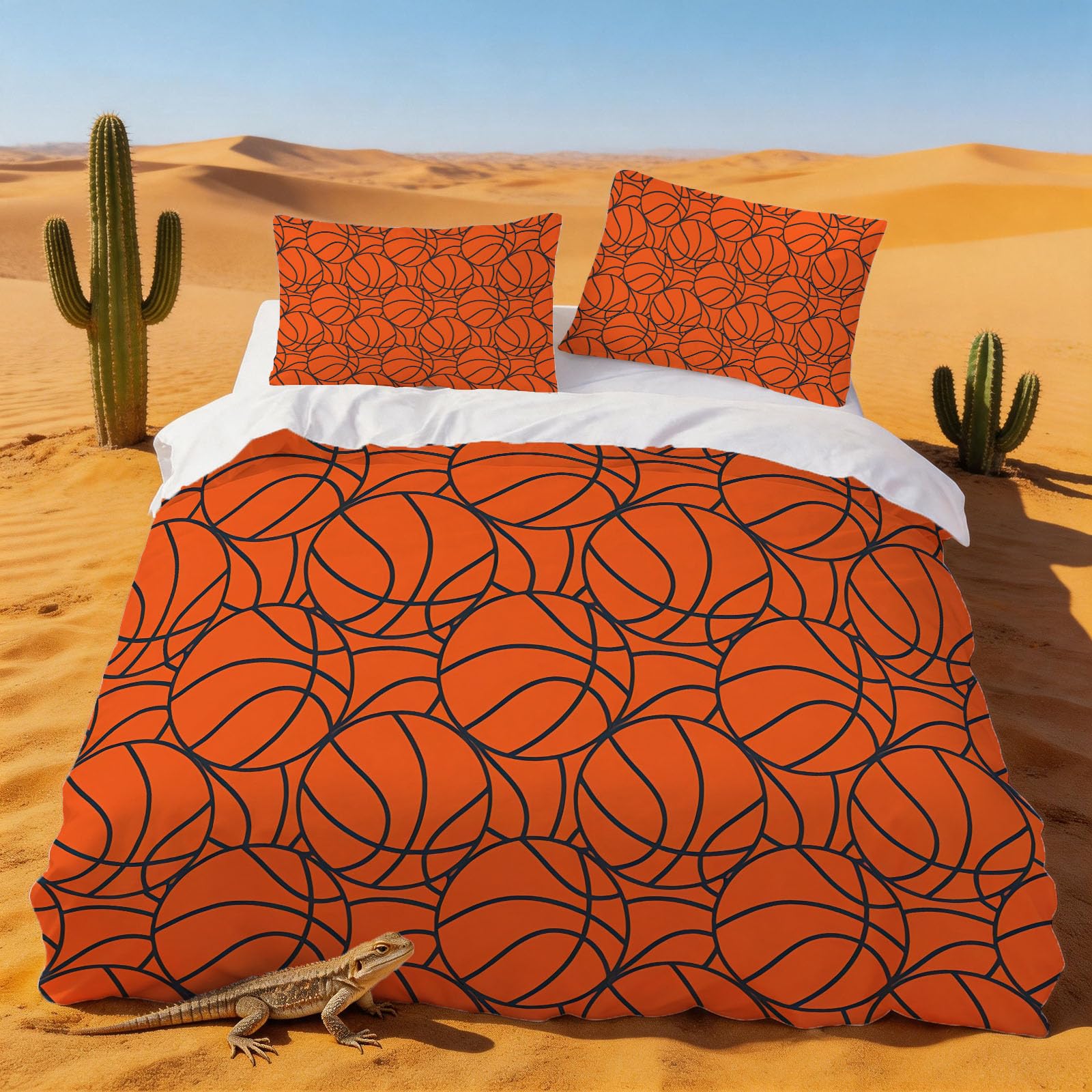 Housse de couette 240 x 260 match de basket imprimé balle parure de lit 2 personnes microfibre