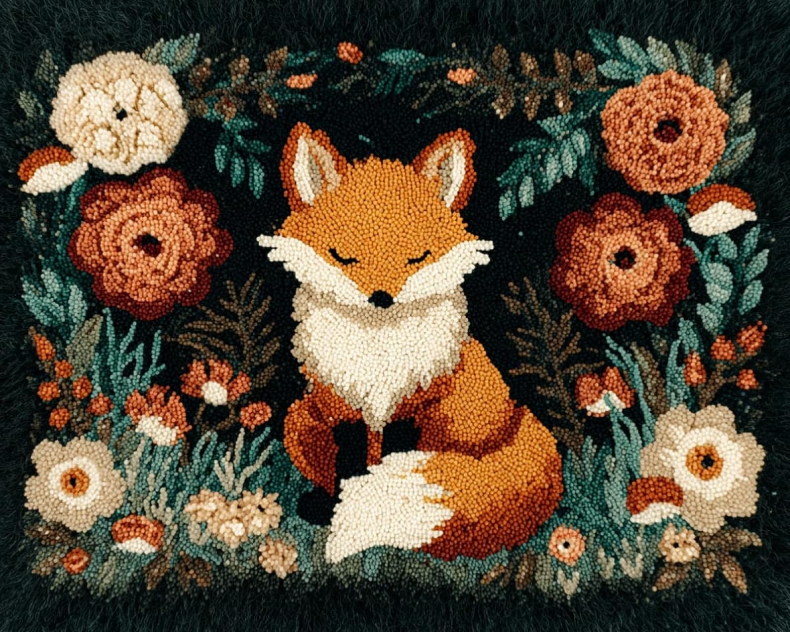 Wallphantom Rug Making Kit for Adults Beginners,Foxes and Flowers,Latch Hook Cushion Kits,Carpet Embroidery Needlework Crocheting,Tapestry for Home Decoration,80x115cm