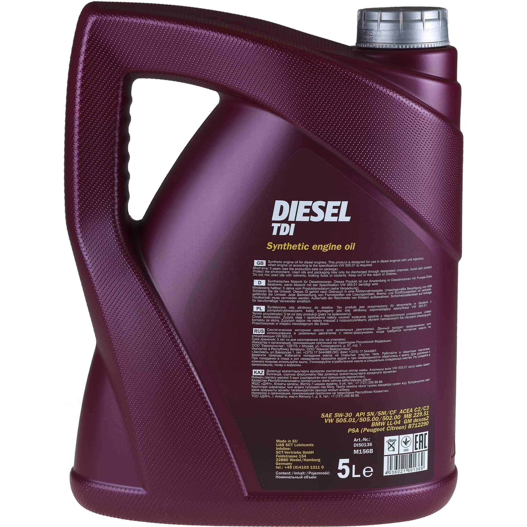 Set di filtri da 5 litri MANNOL olio motore Diesel TDI 5W-30 API SN/CF MANN-FILTER filtro aria filtro abitacolo filtro olio filtro olio filtro carburante filtro carburante