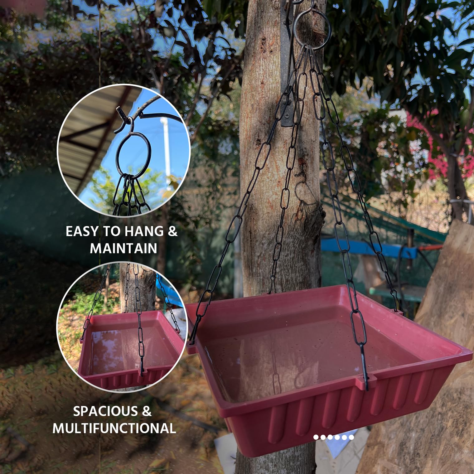 Amijivdaya Plastic Bird Bath Bowl, 9" Square, for Small Birds, Outdoor Decor Pack of 2 3