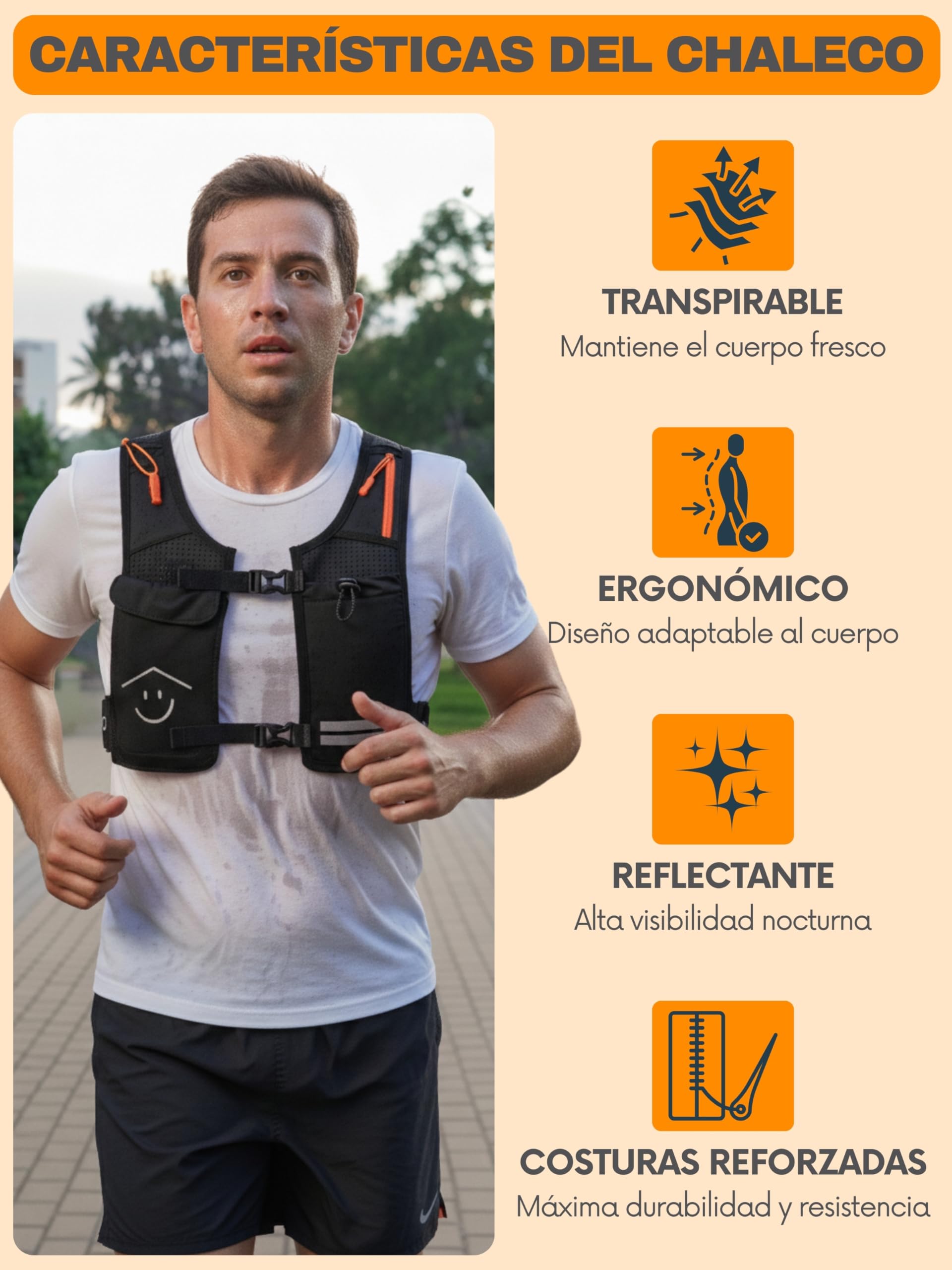 Chaleco Running Hombre Mujer con Kit Completo de Seguridad – Ligero, Sin Rebote y Cómodo, 7 Bolsillos, Transpirable y Reflectante para Carrera, Senderismo y Montaña - 5