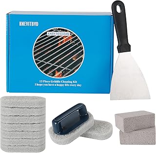 Griddle Cleaning Kit for Blackstone, Heavy Duty Flat Top Grill Cleaning Accessories, Griddle Scraper Tools with 9 Scouring Pads,1 Scrubber Brush,1 Griddle Grill Scraper, 2 Cleaning Bricks,13 Piece