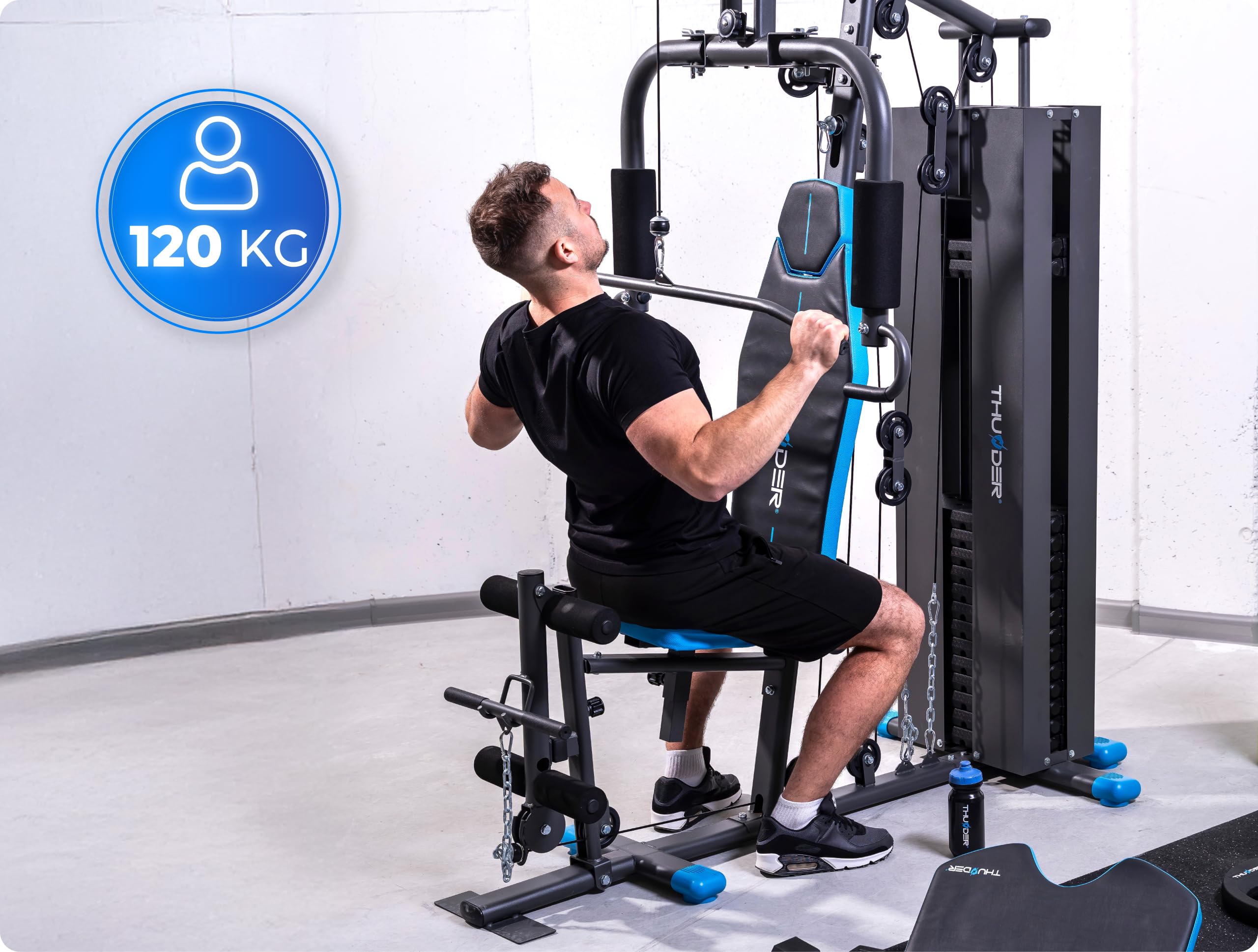THUNDER Multifunktionale Kraftstation Home Gym Fitnessstation mit Kabelzug & Muskelaufbau Training