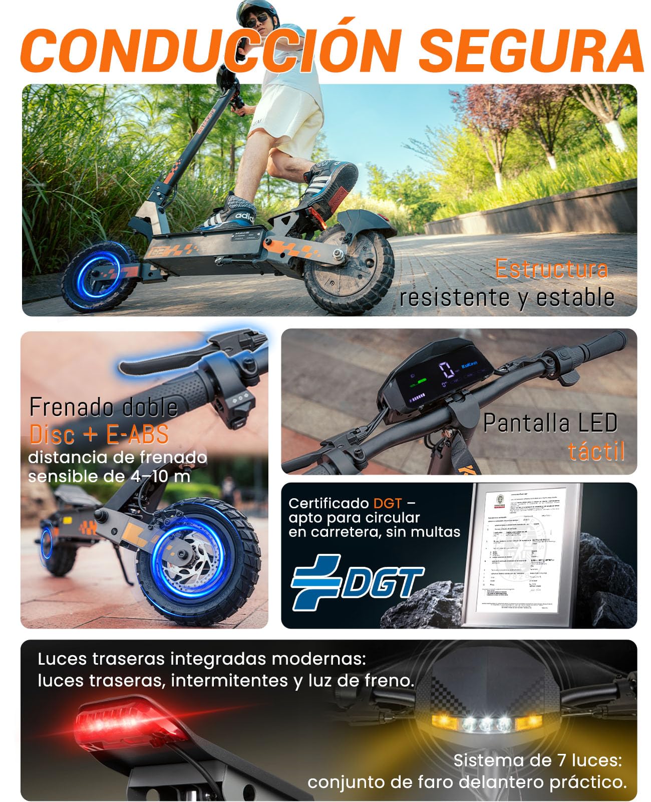 G2 Patinete Eléctrico Adultos Homologado DGT - 55-65km Autonomía Batería 48V 15.6Ah, Doble Freno, Ruedas 10" Tubeless,Sistema de Doble suspensión Patinete electrico Unisex,IPX4,Carga 120KG