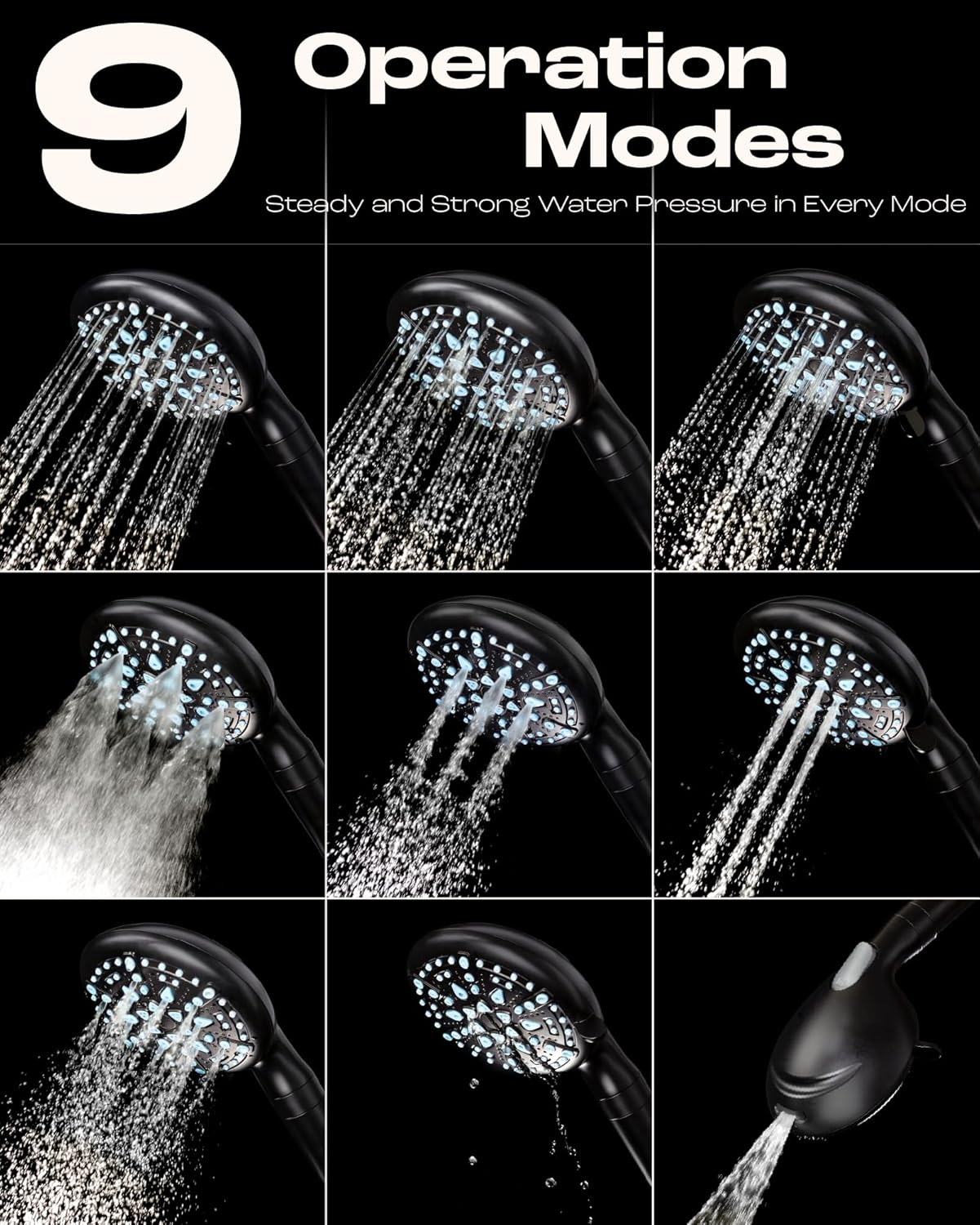 Color Black Veken Filtered Shower Head for Hard Water, 10 Layer Filters and 9 Unique Settings, Multi Sprayer Function Rainfall, Extra 70 Inchs Long Hose Extension, Rainfall Showerhead with Handheld (Matte Black)