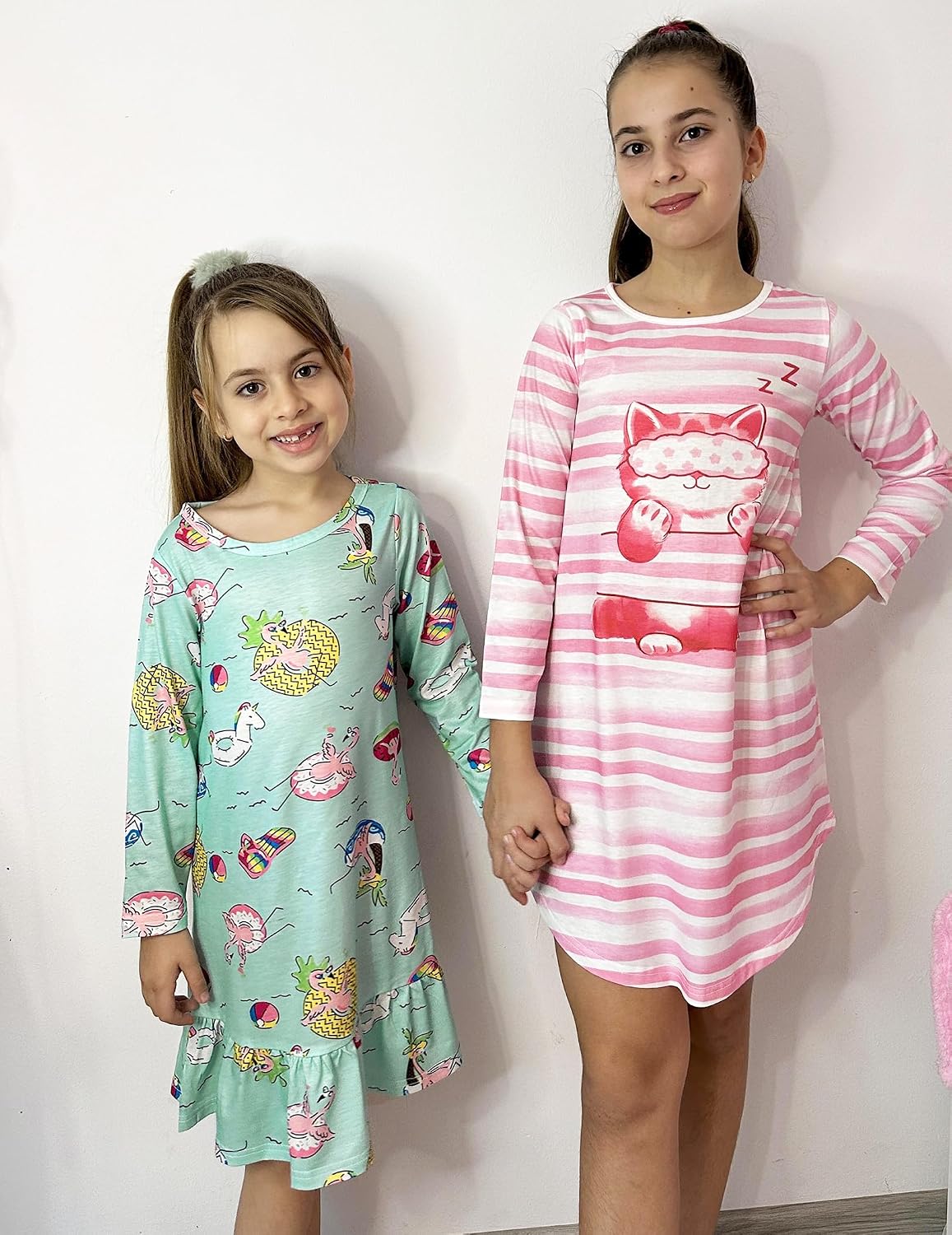 Arshiner Girls Nightgowns Long Sleeve Print Pajama Sleep Dress Soft Nightie