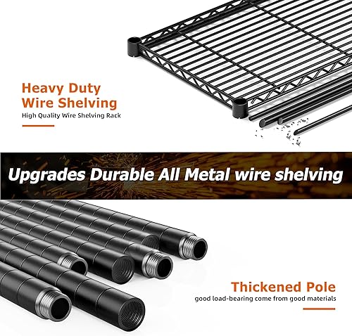 Miniatura 9 de REIBII Estantes de almacenamiento de 1600 libras, estantería de metal de 69.8 pulgadas de ancho, estantería de alambre de 5 niveles, estantes de