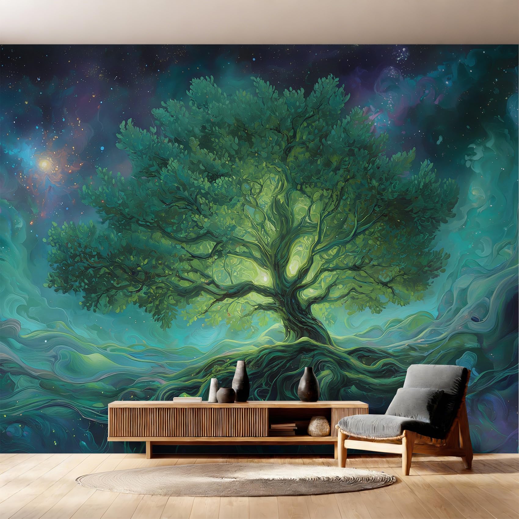 Papier Peint Arbre de Vie Intissé 350x256 cm pour Rénover un Mur Abîmé
