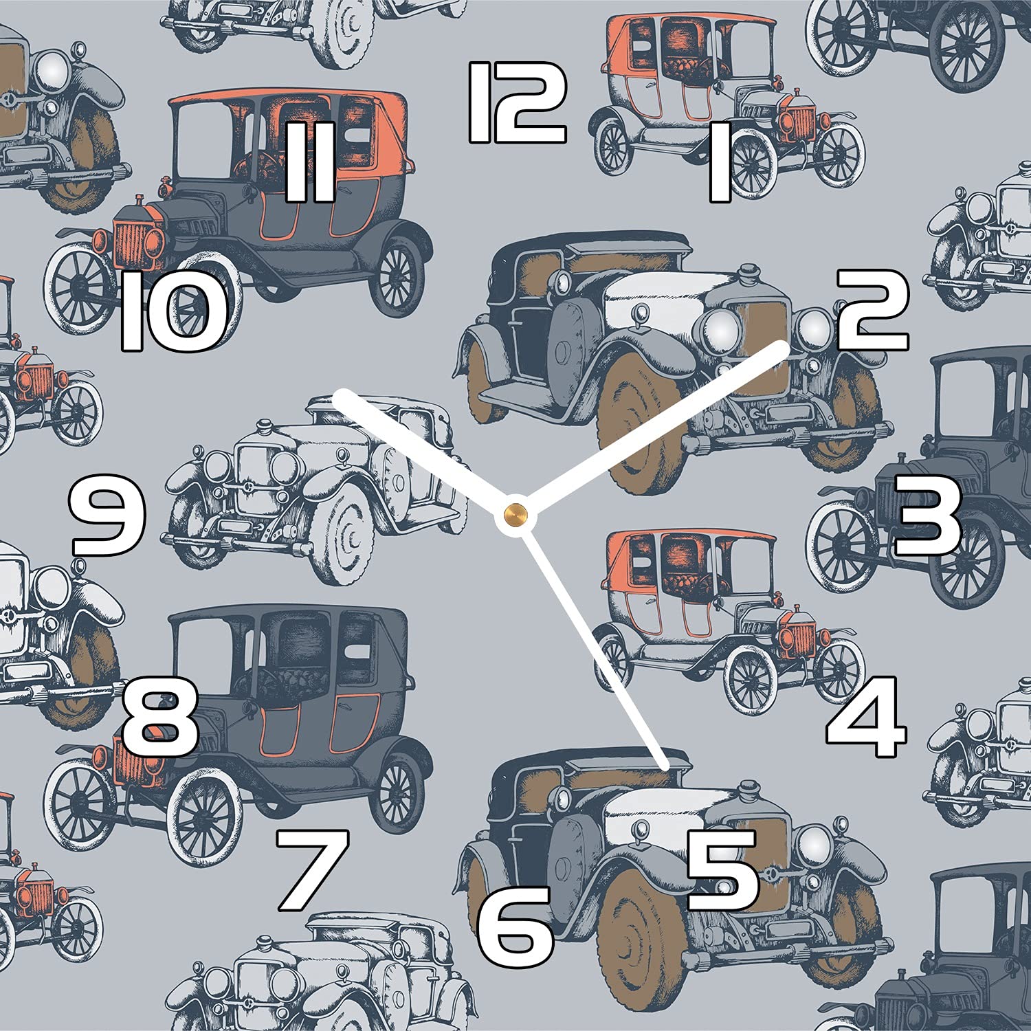 Horloge en verre moderne 30x30 cm Coloray avec motif de voitures anciennes