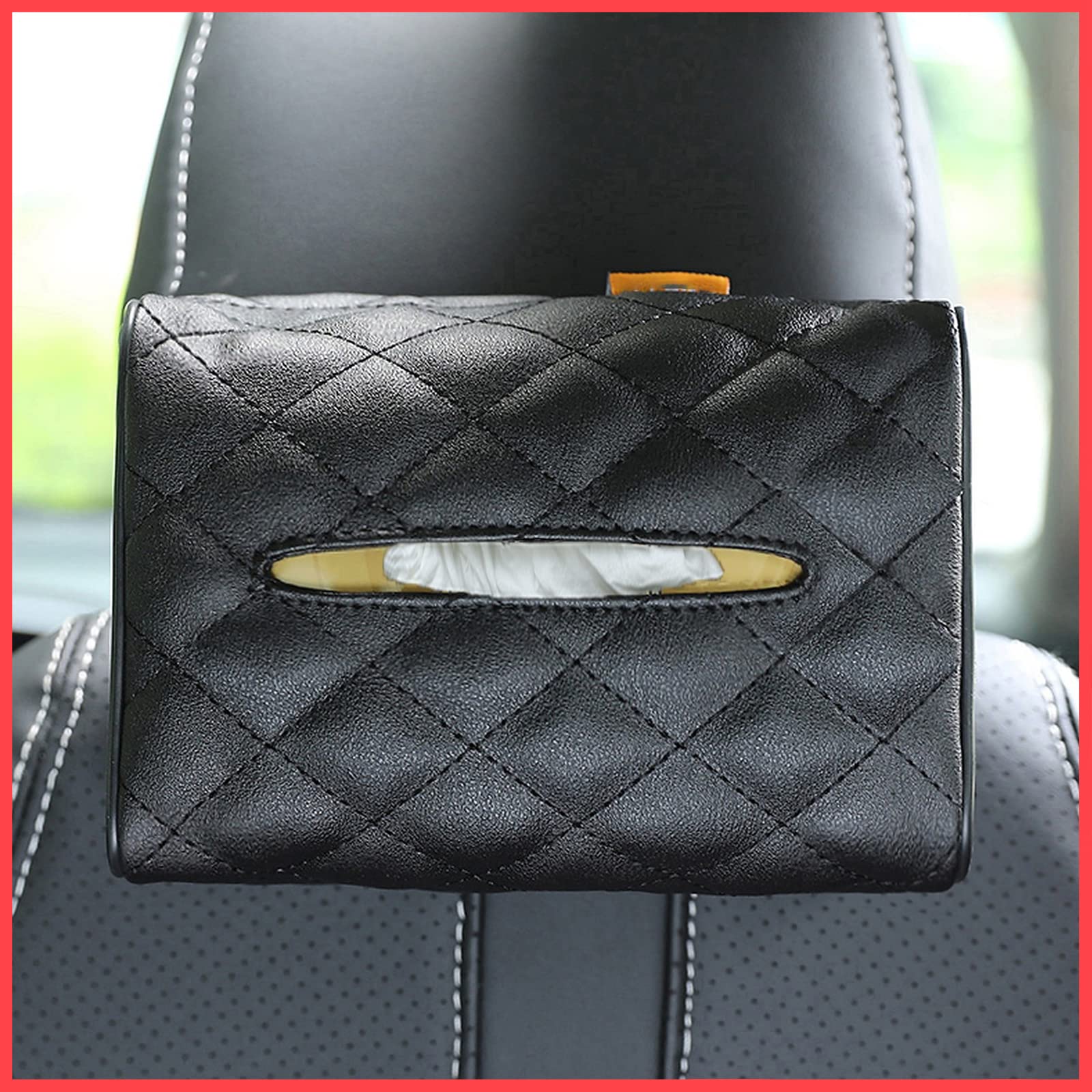 Wolpin Car Tissue Holder Headrest Back Seat Napkin Box, Car Sun Visor Armrest Interior Car Accessories (Black, Headrest/Armrest)