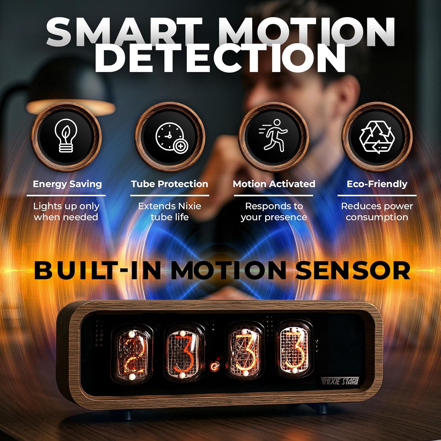 Real Handmade Nixie Tube Clock with Easy Replaceable IN-12 Nixie Tubes, Motion Temperature Humidity Sensors, Visual Effects, RGB LED Backlight, Alarm Clock, Idea (Walnut) (Walnut)