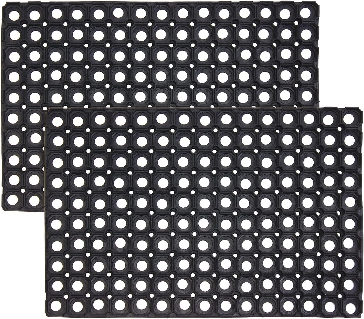 Pack of 2 - Rubber Hollow Mat Outdoor Anti Fatigue None Slip Drainage Black Door Mat Light Weight Washable Large Ramp Mat Entrance Thick Children Playground Garden Floor Matting (50 X 100 (Pack of 2)