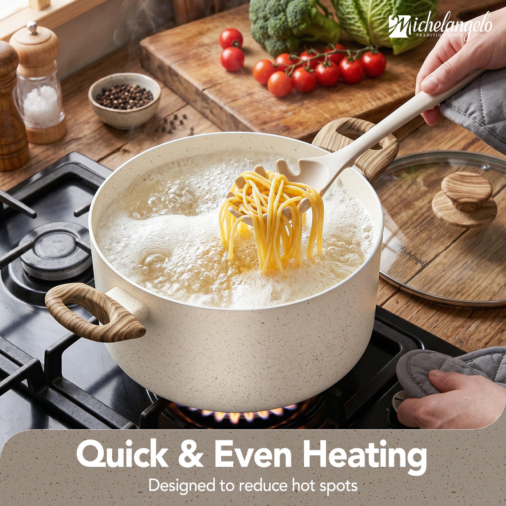 MICHELANGELO Olla de sopa de 6 cuartos de galón con tapa, ollas antiadherentes con revestimiento de granito, ollas de cocina no tóxicas para todas las estufas, con asas que se mantienen frías
