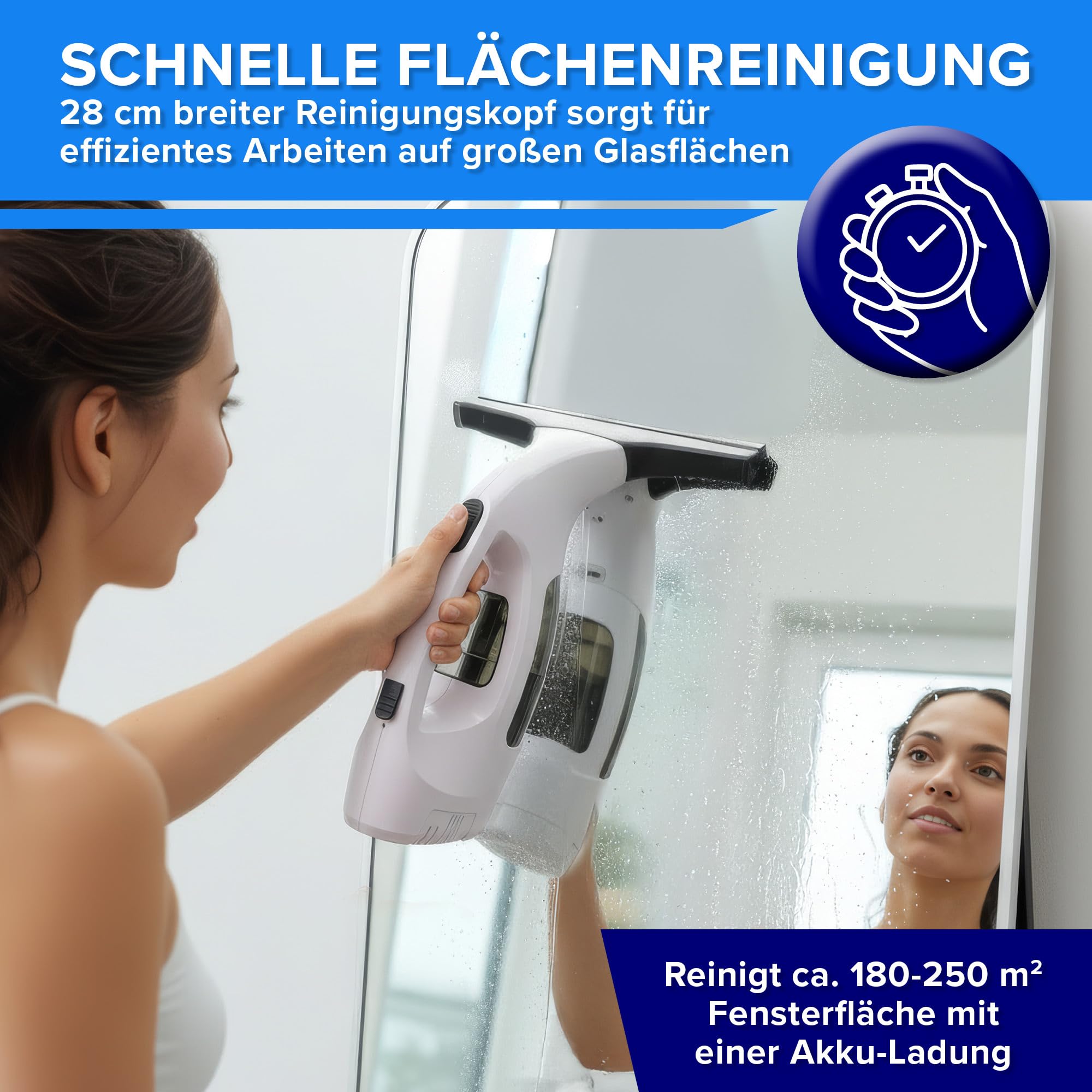 CLEANmaxx Akku-Fenstersauger-Set, 2000 Pa, 30 Min., Fensterputzer kabellos