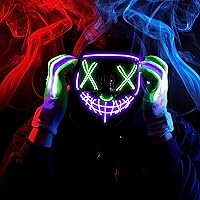 Vista 29 de JOYIN Máscara de Halloween con luz LED y guantes para disfraz de cosplay de Halloween (rojo), 3 modos de máscara que brilla en la oscuridad