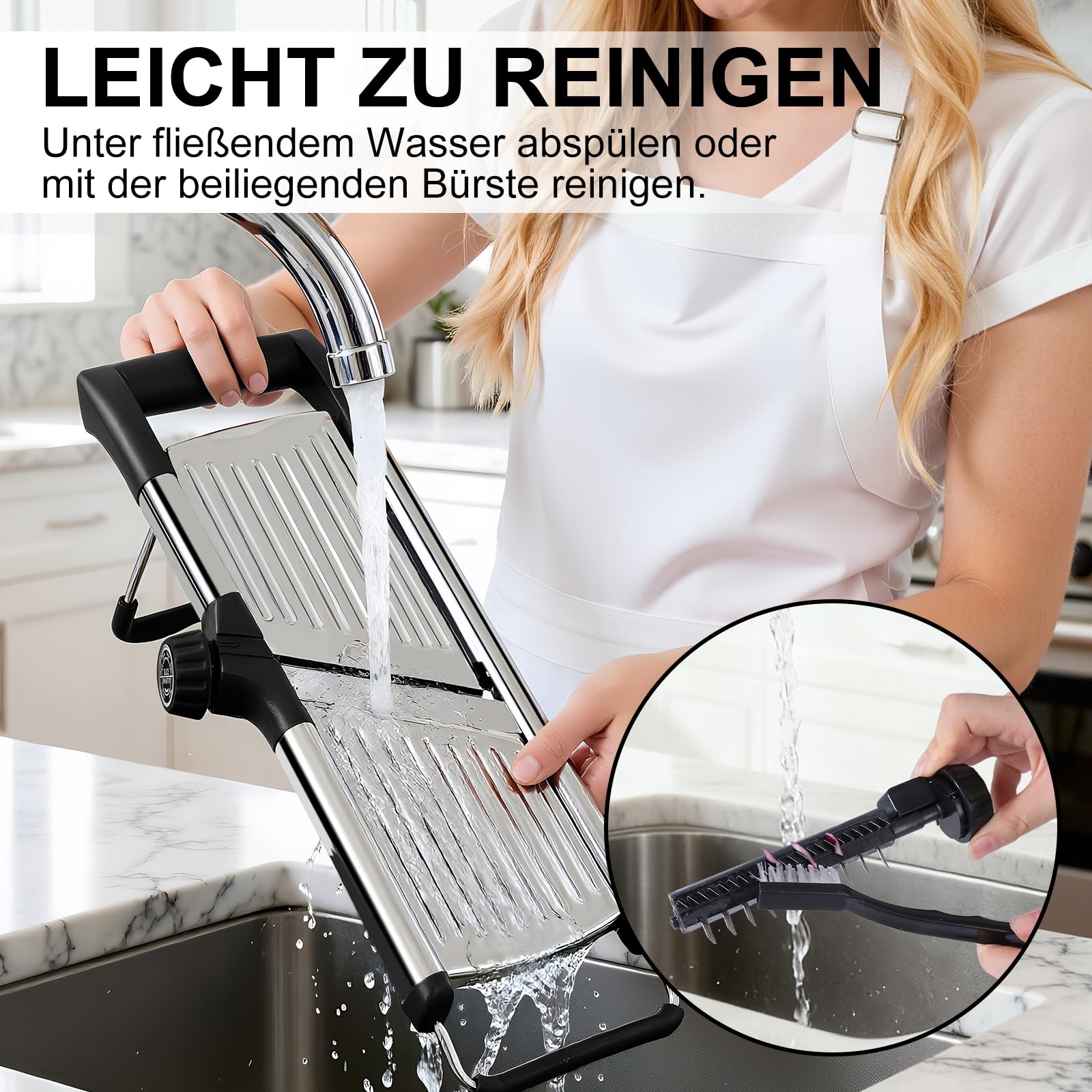 Masthome Verstellbar Edelstahl Gemüsehobel Mandoline, 5-in-1, Schwarz | Multifunktion Gemüseschneider Edelstahl mit Schnittfesten Handschuhen, Reibe für Gemüse für Obst und Gemüse