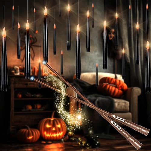 Miniatura 7 de Velas flotantes con varita, paquete de 10 velas sin llama de Halloween que funcionan con pilas, velas eléctricas colgantes para Navidad, Halloween,