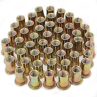 HSeaMall M8 Plated Carbon Steel Rivet Nut M8 Threaded Insert Flat Head Threaded Rivet Nutsert Cap Kits Rivnut Tool50Pack
