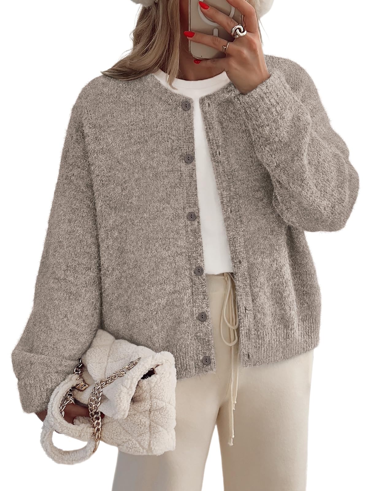 LILLUSORY Womens Crew Neck Button Down Cozy Cardigan Sweater Fall Outfits 2025