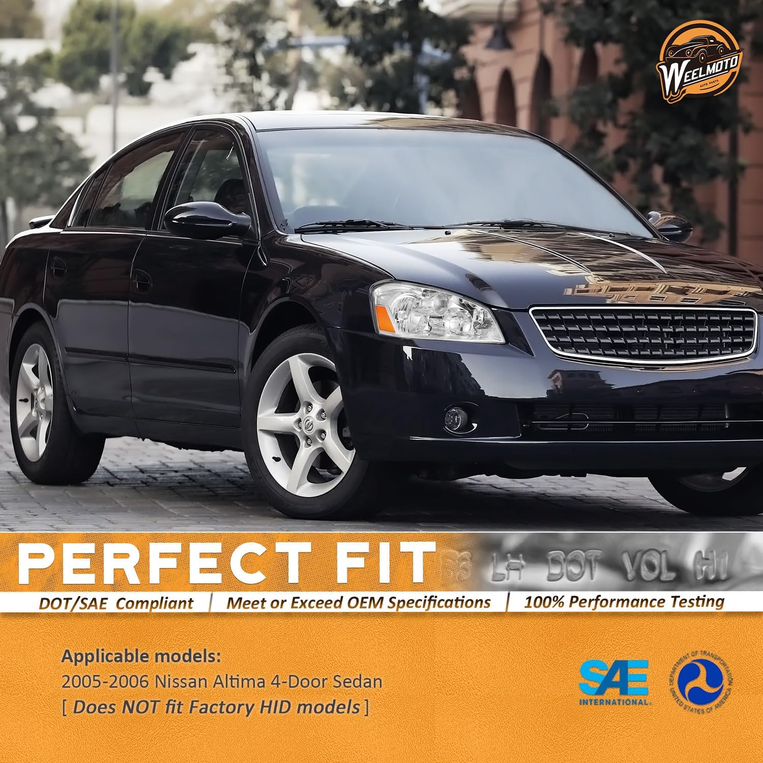 WEELMOTO Halogen Headlights for 2005 2006 Nissan Altima Headlight Assembly Pair Replacement for 05 06 Altima Chrome Housing Amber Reflector Does NOT fit Factory HID models